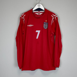 Shop 2004/06 ENGLAND BECKHAM #7 L/S AWAY SHIRT (L) UMBRO, classic football shirts, vintage football shirts & retro soccer jerseys at Cult Kits