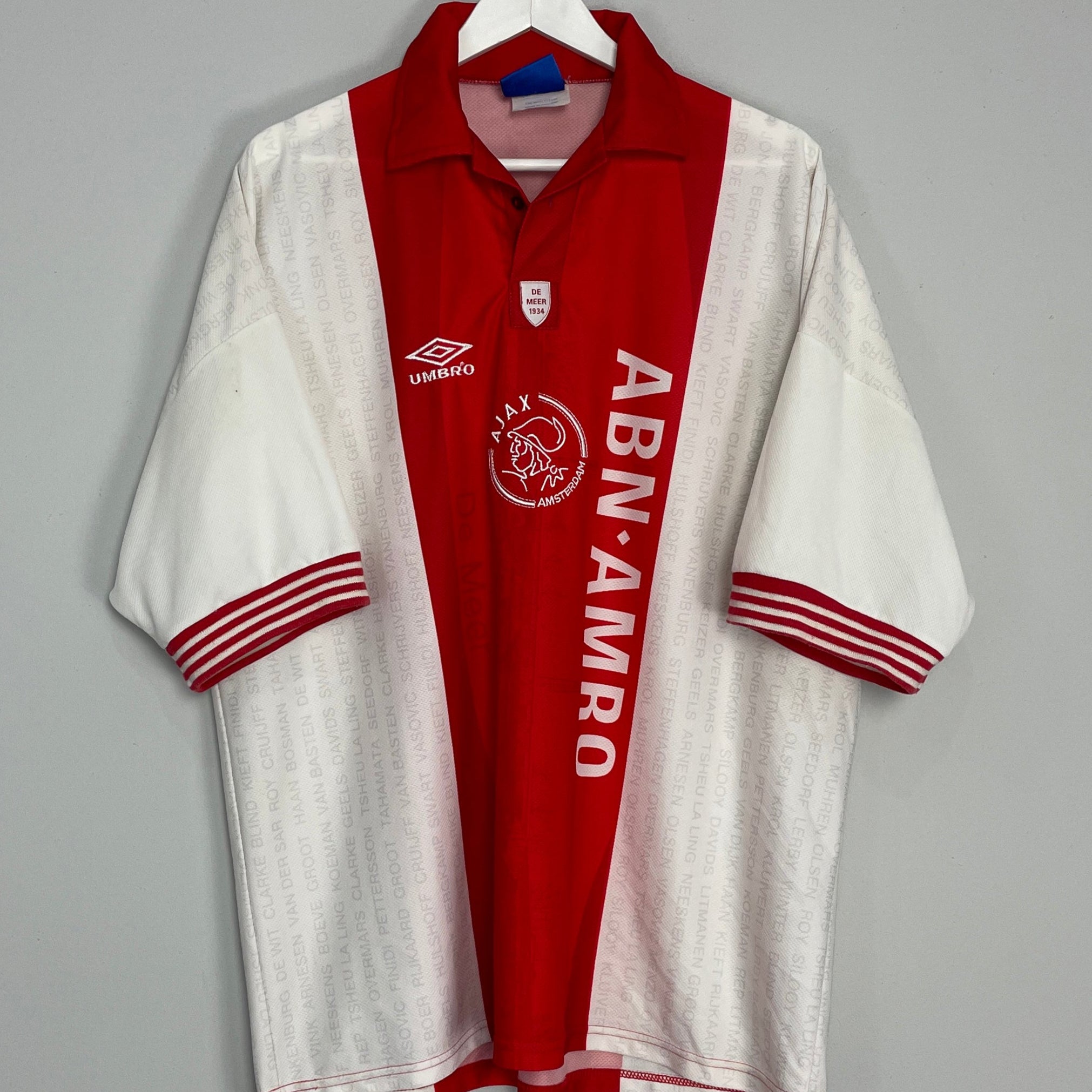 Shop 1995/96 AJAX #11 *DE MEER* HOME SHIRT (XXL) UMBRO, classic football shirts, vintage football shirts & retro soccer jerseys at Cult Kits