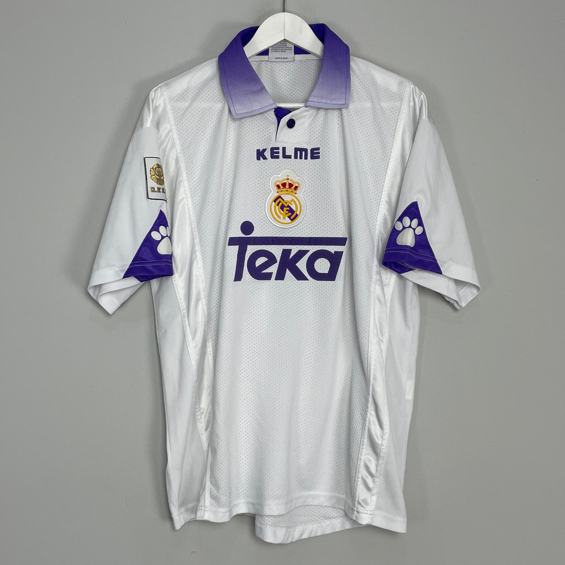 Shop 1997/98 REAL MADRID HOME SHIRT (XL) KELME, classic football shirts, vintage football shirts & retro soccer jerseys at Cult Kits