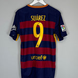 Shop 2015/16 BARCELONA SUAREZ #9 HOME SHIRT (M) NIKE, classic football shirts, vintage football shirts & retro soccer jerseys at Cult Kits