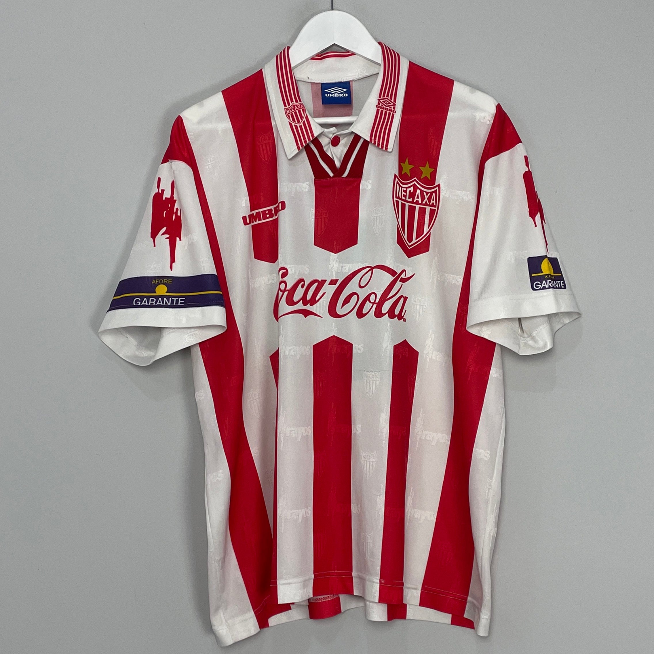 Shop 1997/98 NECAXA #20 HOME SHIRT (M) UMBRO, classic football shirts, vintage football shirts & retro soccer jerseys at Cult Kits