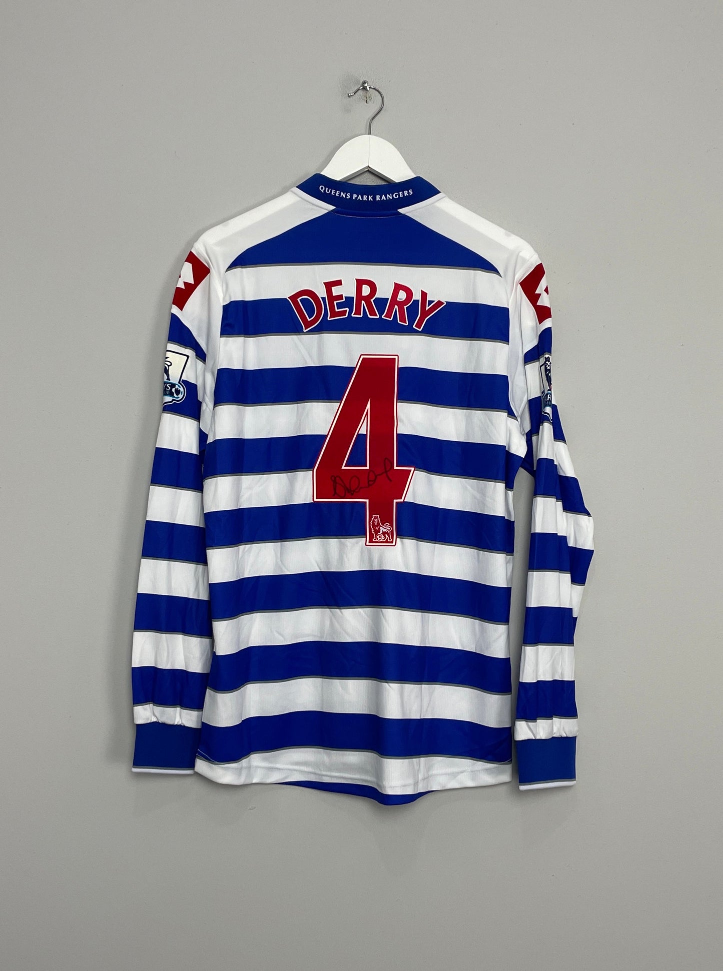 2012/13 QPR DERRY #4 *MATCH ISSUE + SIGNED* L/S HOME SHIRT (L) LOTTO