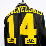 1993/94 MANCHESTER UNITED KANCHELSKIS #14 *MATCH ISSUED *L/S AWAY SHIRT (XL) UMBRO