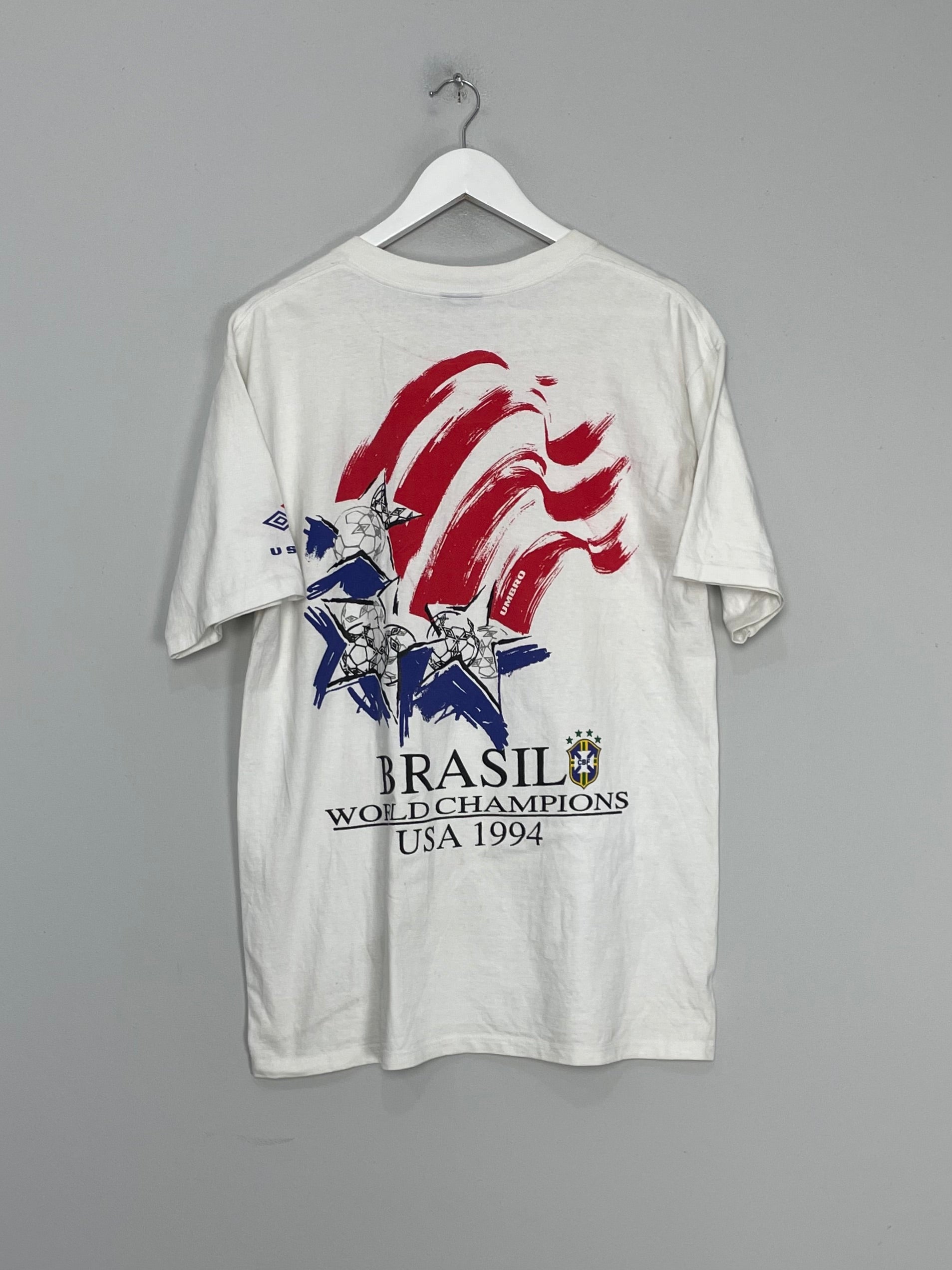Shop 1994 USA WORLD CUP BRAZIL CHAMPIONS T-SHIRT (L) UMBRO, classic football shirts, vintage football shirts & retro soccer jerseys at Cult Kits