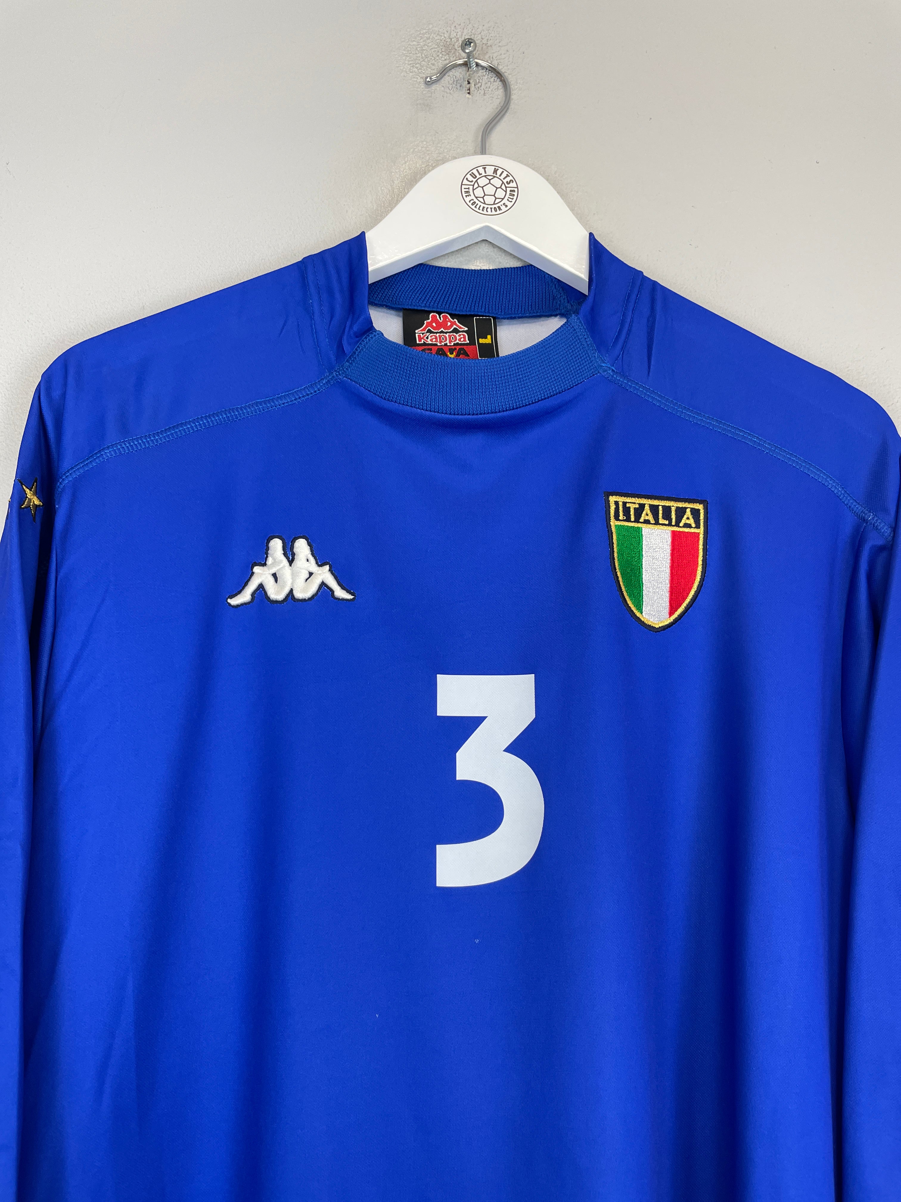 Shop 1998/99 ITALY MALDINI #3 L/S HOME SHIRT (XL) KAPPA, classic football shirts, vintage football shirts & retro soccer jerseys at Cult Kits