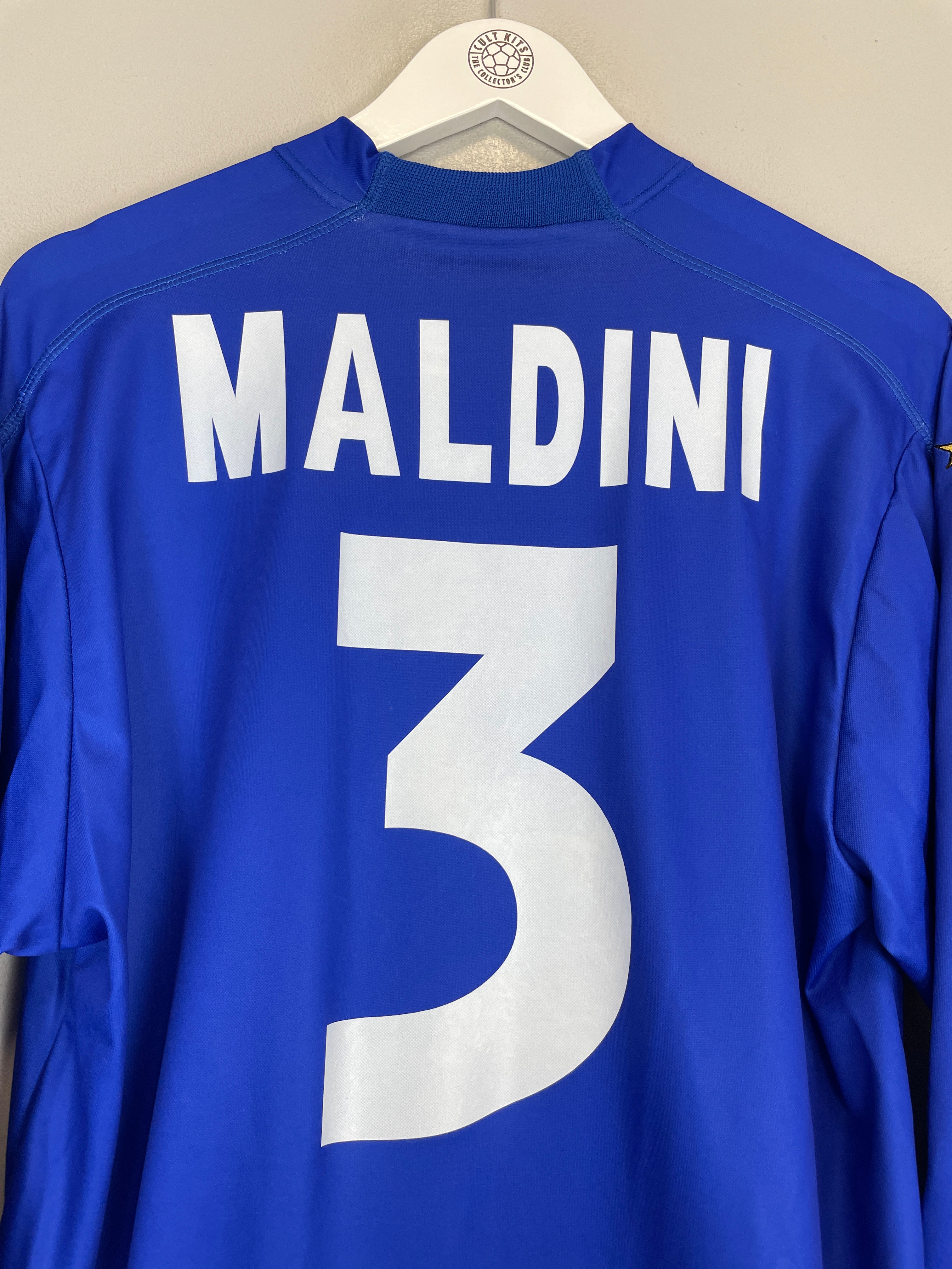 Shop 1998/99 ITALY MALDINI #3 L/S HOME SHIRT (XL) KAPPA, classic football shirts, vintage football shirts & retro soccer jerseys at Cult Kits