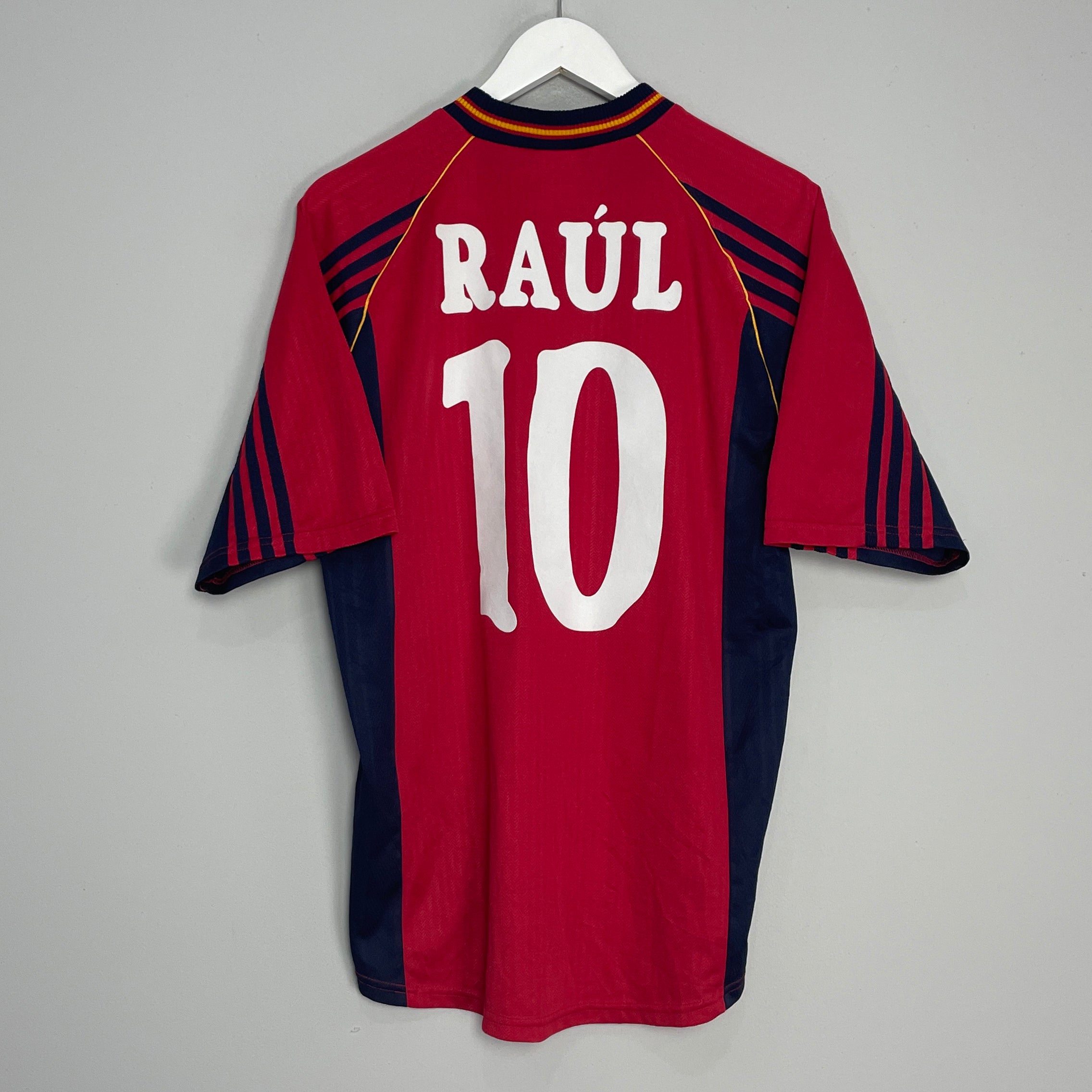 Shop 1998/00 SPAIN RAUL #10 HOME SHIRT (M) ADIDAS, classic football shirts, vintage football shirts & retro soccer jerseys at Cult Kits