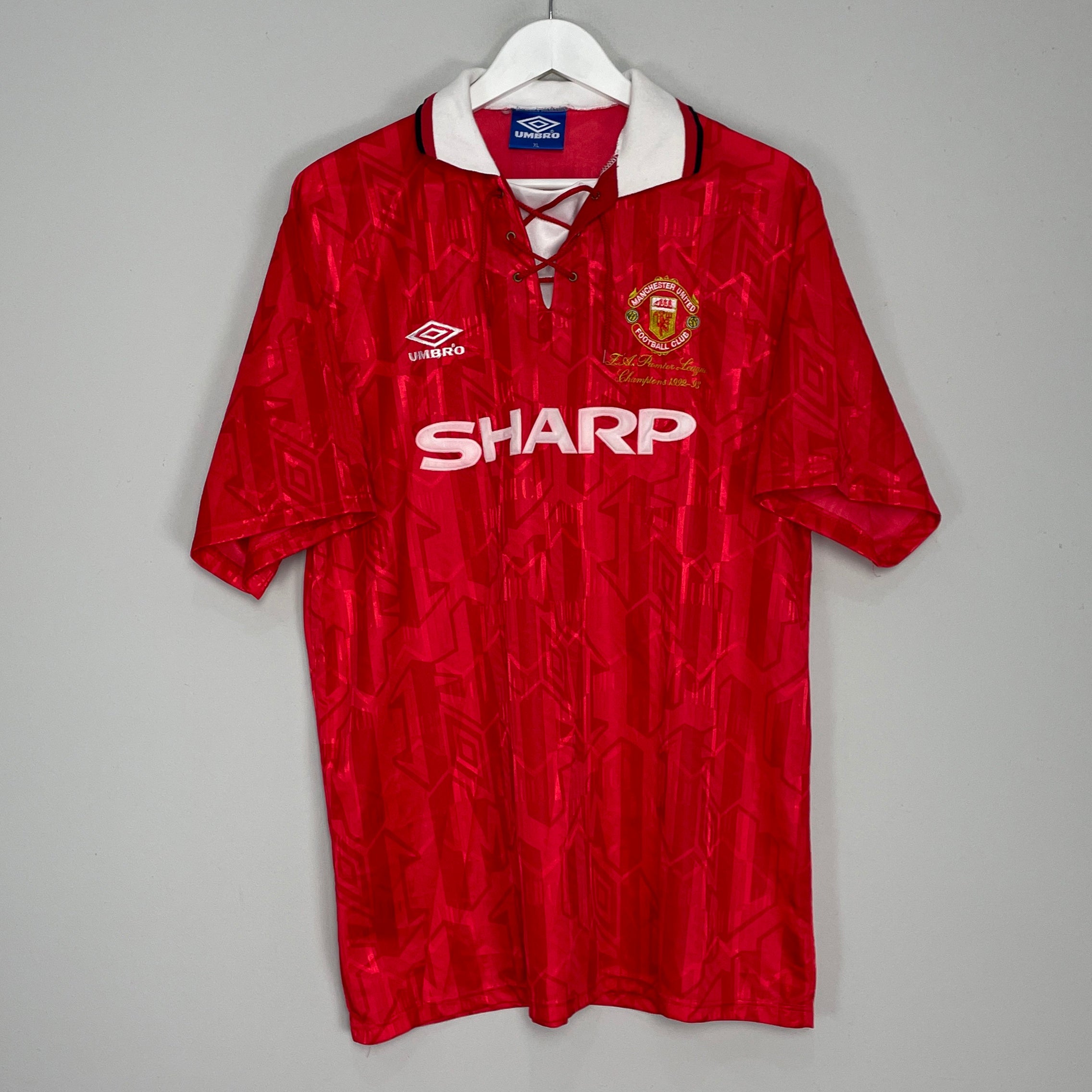 Shop 1992/94 MANCHESTER UNITED *CHAMPIONS* HOME SHIRT (XL) UMBRO, classic football shirts, vintage football shirts & retro soccer jerseys at Cult Kits