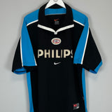1999/01 PSV V.NISTELROOY #8 away shirt (XL) Nike, featuring black and blue design with Philips logo displayed.