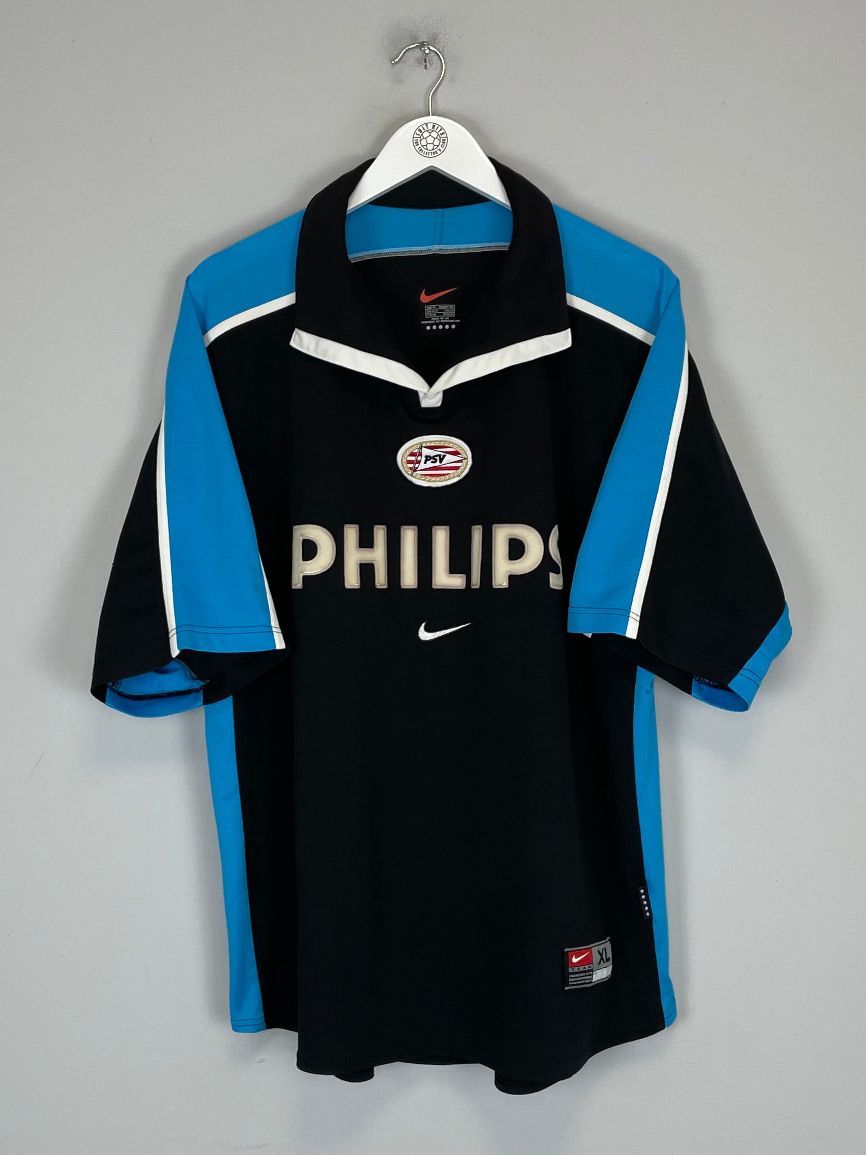 1999/01 PSV V.NISTELROOY #8 away shirt (XL) Nike, featuring black and blue design with Philips logo displayed.