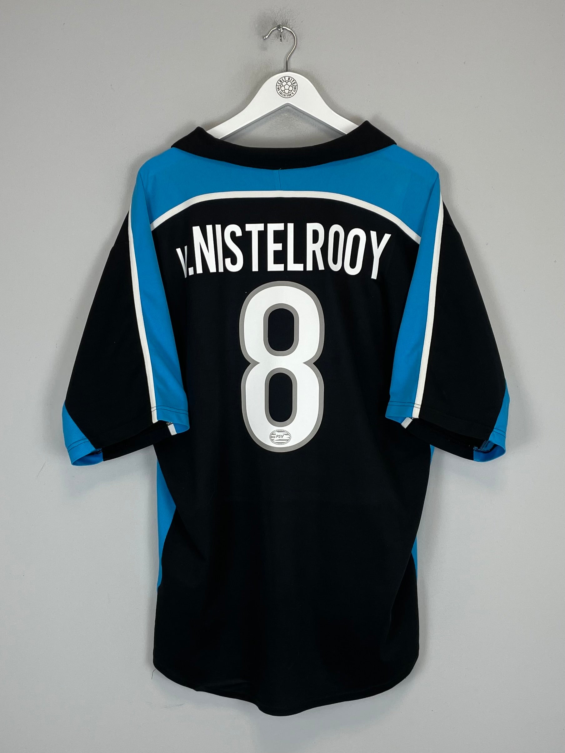 1999/01 PSV v.Nistelrooy #8 away shirt, XL Nike, black and blue design, excellent condition, vintage football jersey.