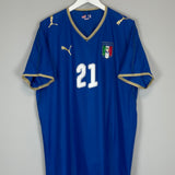 2007/08 Italy Pirlo #21 home shirt by Puma in excellent condition, size XXL, featuring bold blue and gold design.