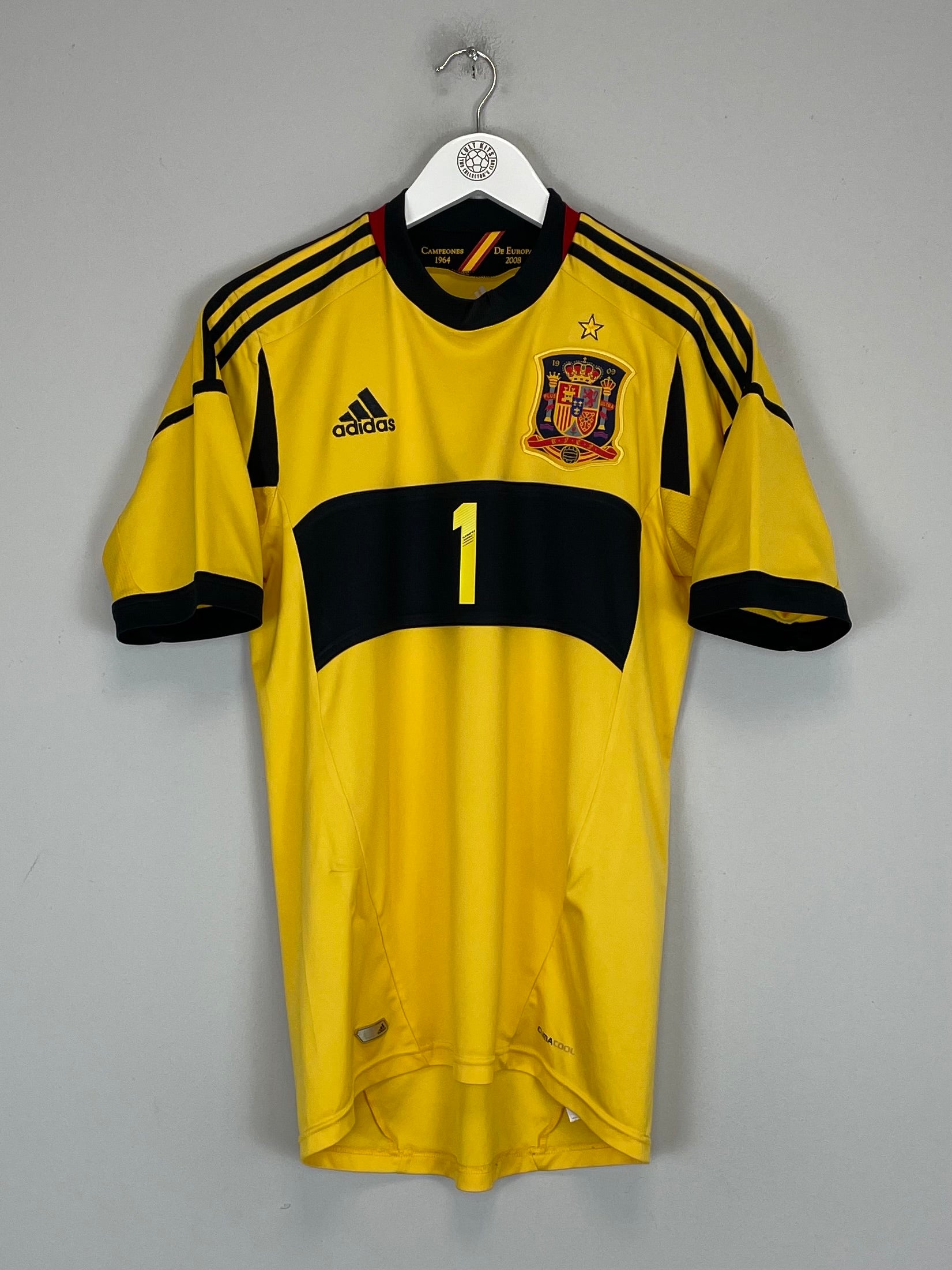 2012/13 Spain Iker Casillas #1 GK shirt by Adidas, size small, in excellent condition, yellow with black accents.