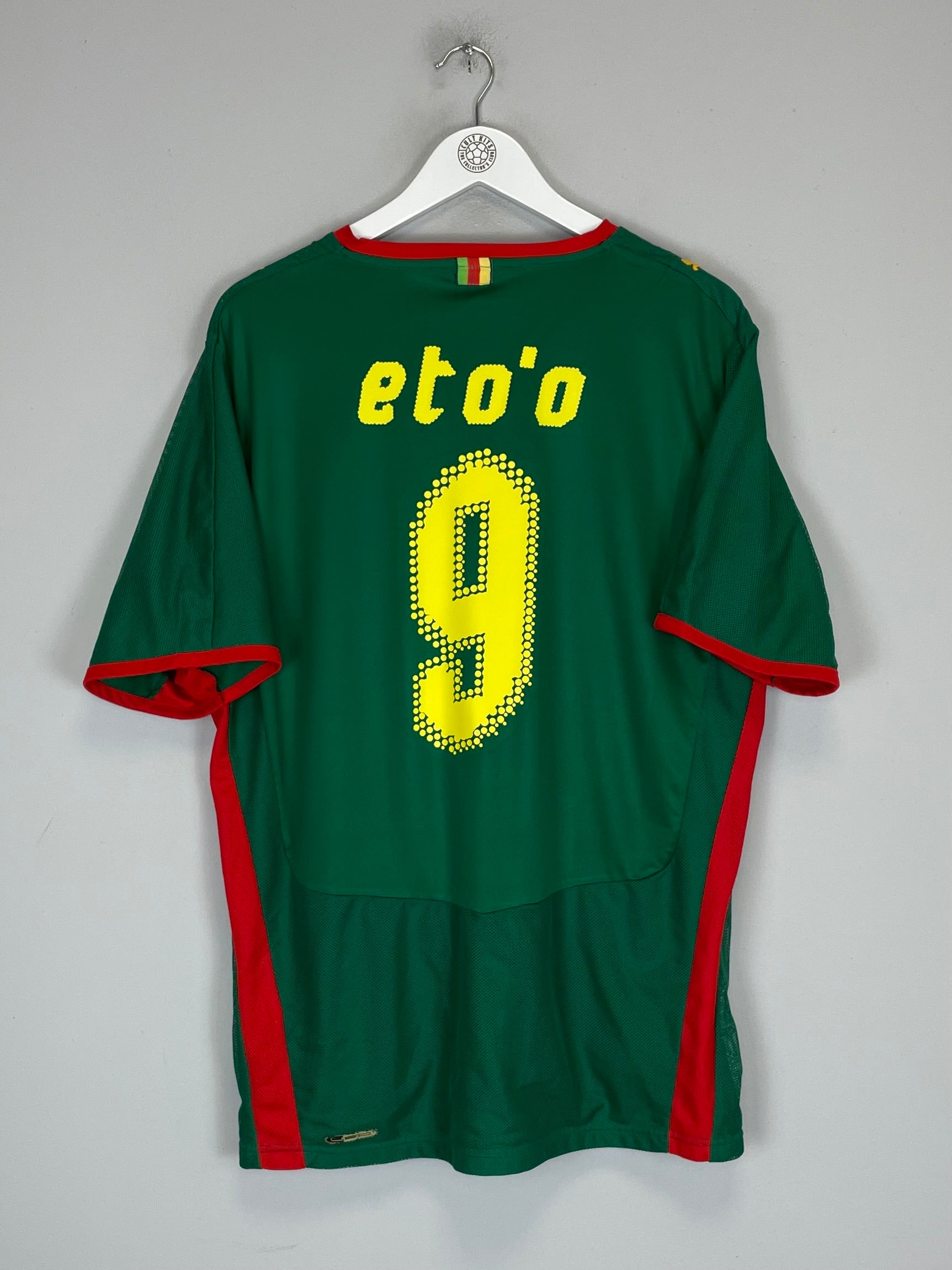 2008/09 Cameroon home shirt featuring Eto'o #9, size XXL, by Puma, in excellent condition, back view.