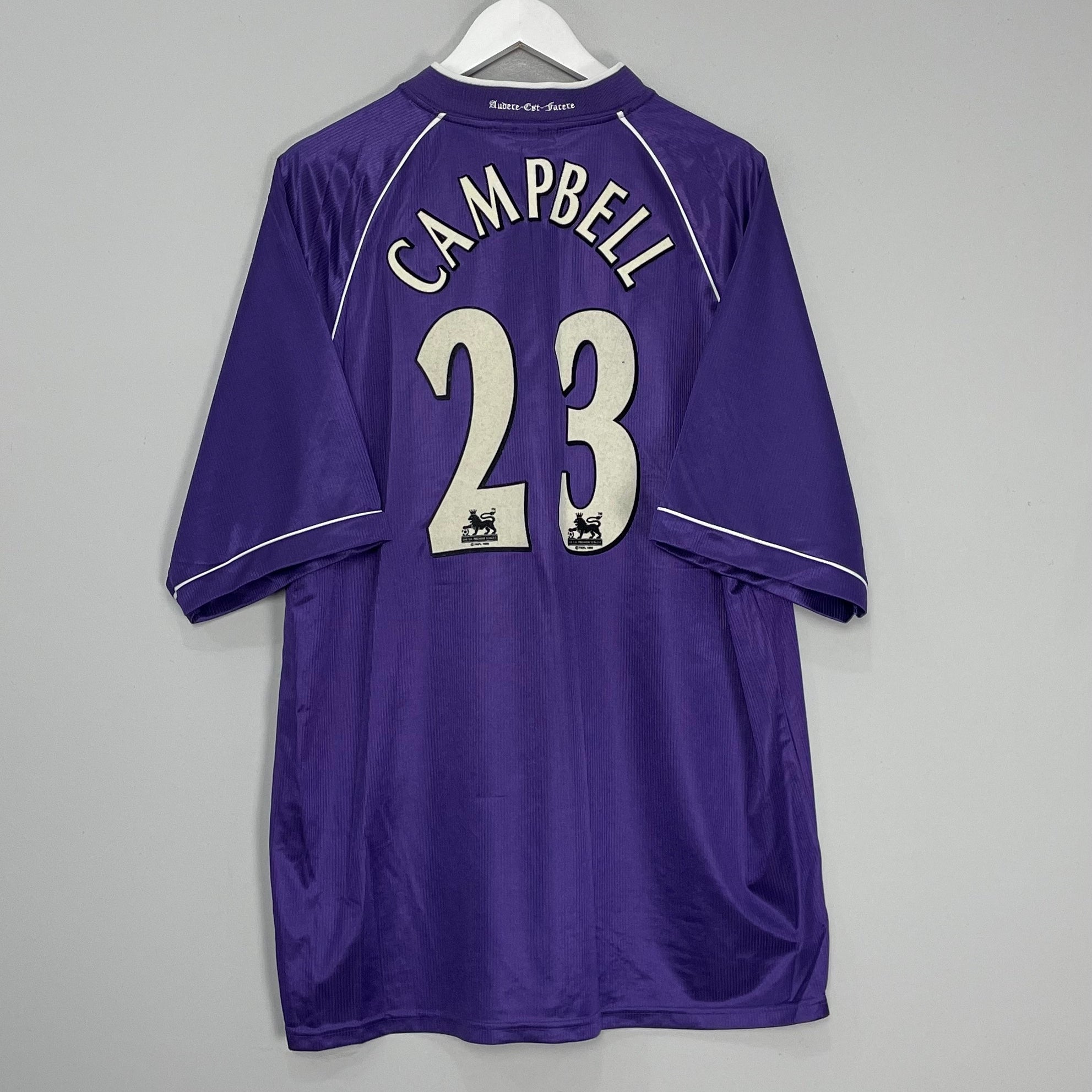 Shop 1998/99 TOTTENHAM CAMPBELL #23 AWAY SHIRT (XL) PONY, classic football shirts, vintage football shirts & retro soccer jerseys at Cult Kits