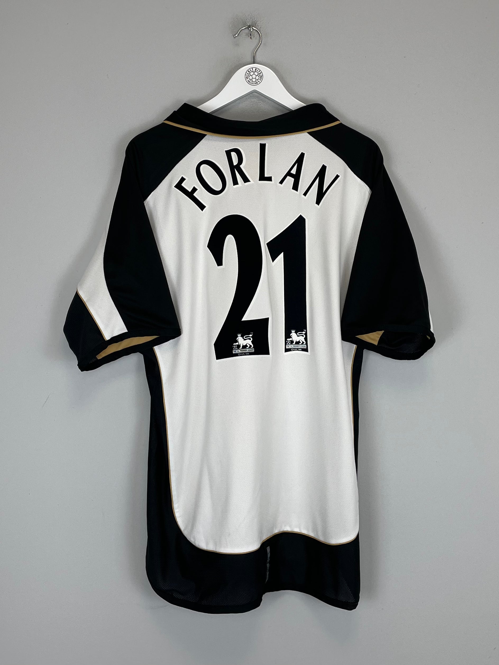 Shop 2001/02 MANCHESTER UNITED FORLAN #21 AWAY/THIRD *CENTENARY* SHIRT (XL) UMBRO, classic football shirts, vintage football shirts & retro soccer jerseys at Cult Kits