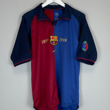Shop 1999/00 BARCELONA LITMANEN #10 *CENTENARY* HOME SHIRT (M) NIKE, classic football shirts, vintage football shirts & retro soccer jerseys at Cult Kits