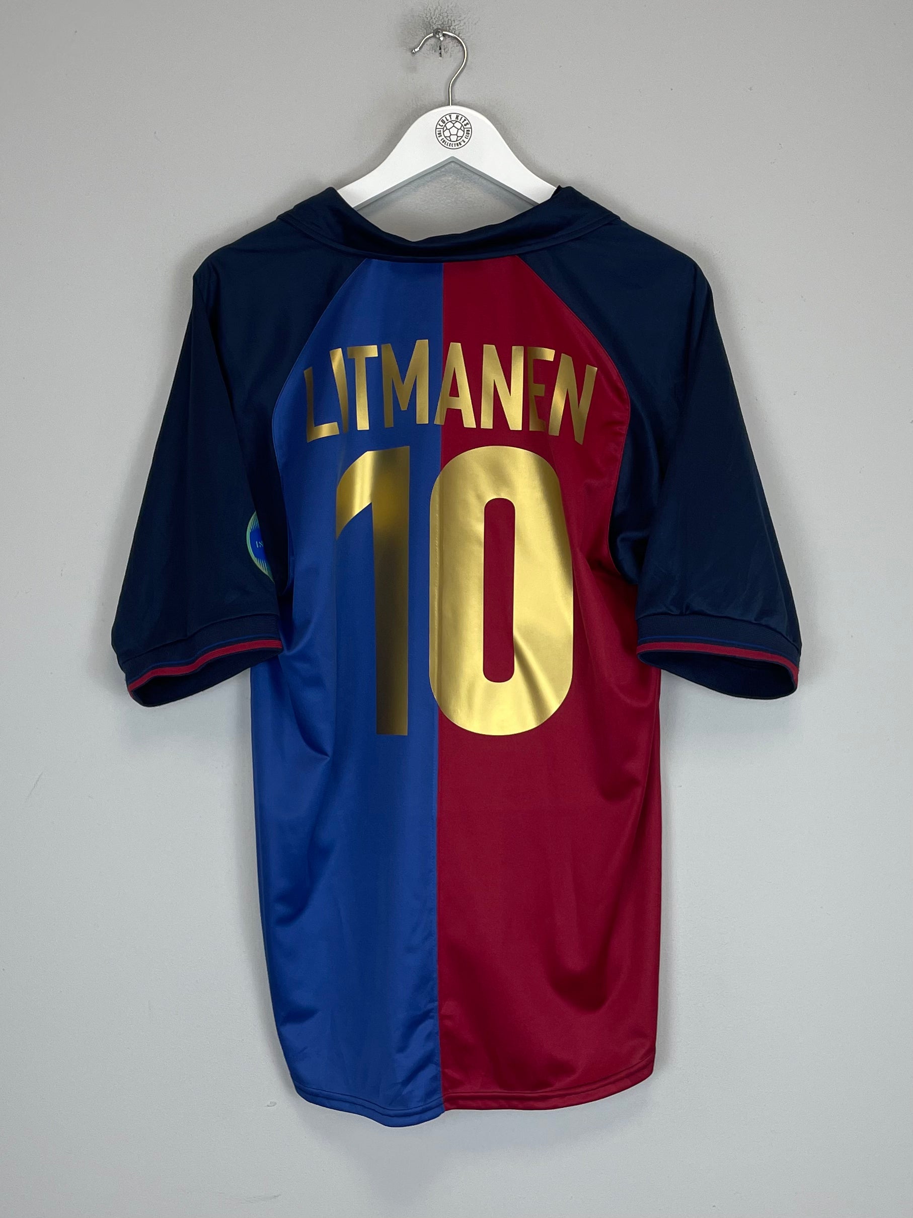 Shop 1999/00 BARCELONA LITMANEN #10 *CENTENARY* HOME SHIRT (M) NIKE, classic football shirts, vintage football shirts & retro soccer jerseys at Cult Kits