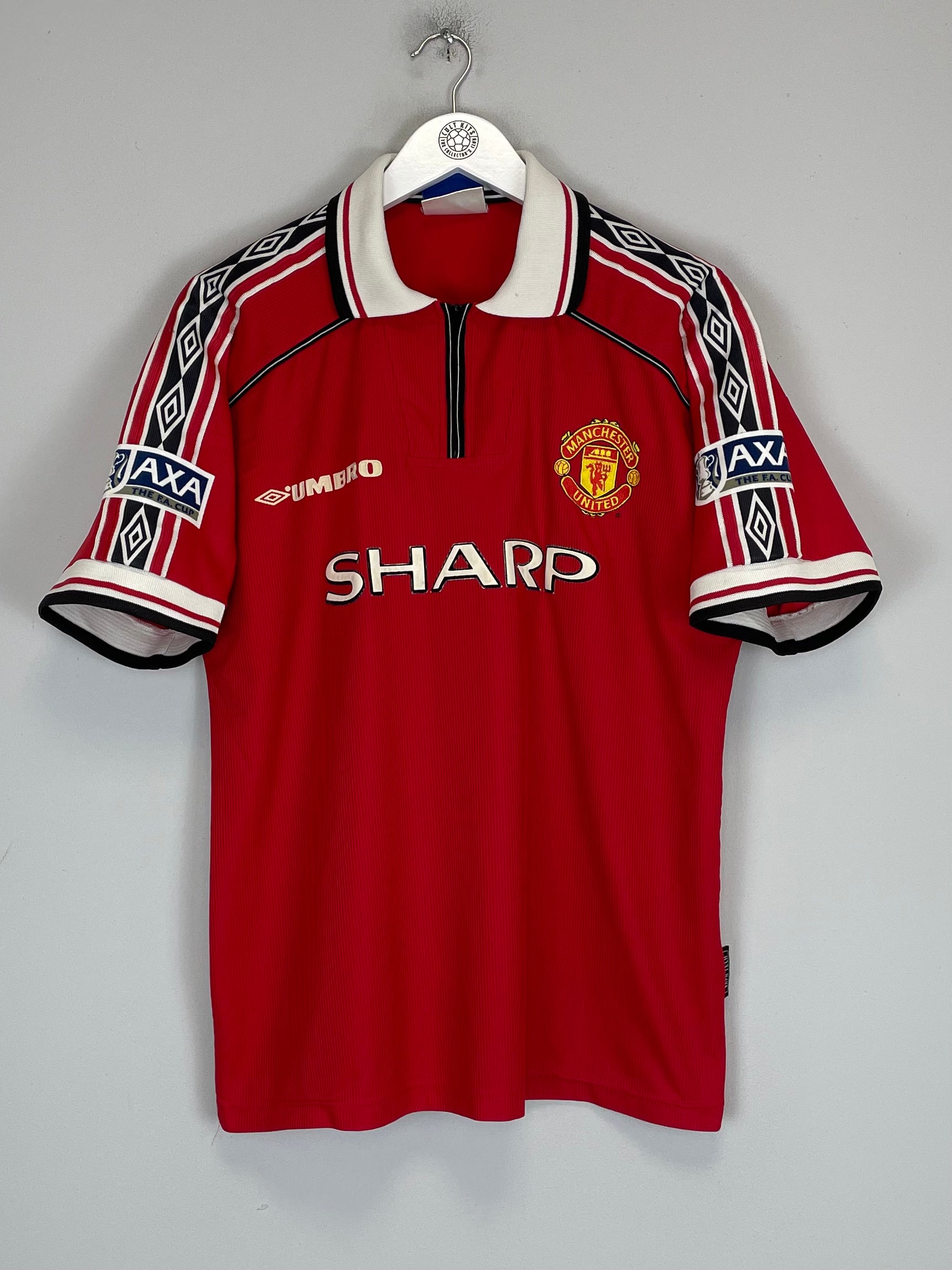 Shop 1998/99 MANCHESTER UNITED BECKHAM #7 HOME SHIRT (L) UMBRO, classic football shirts, vintage football shirts & retro soccer jerseys at Cult Kits