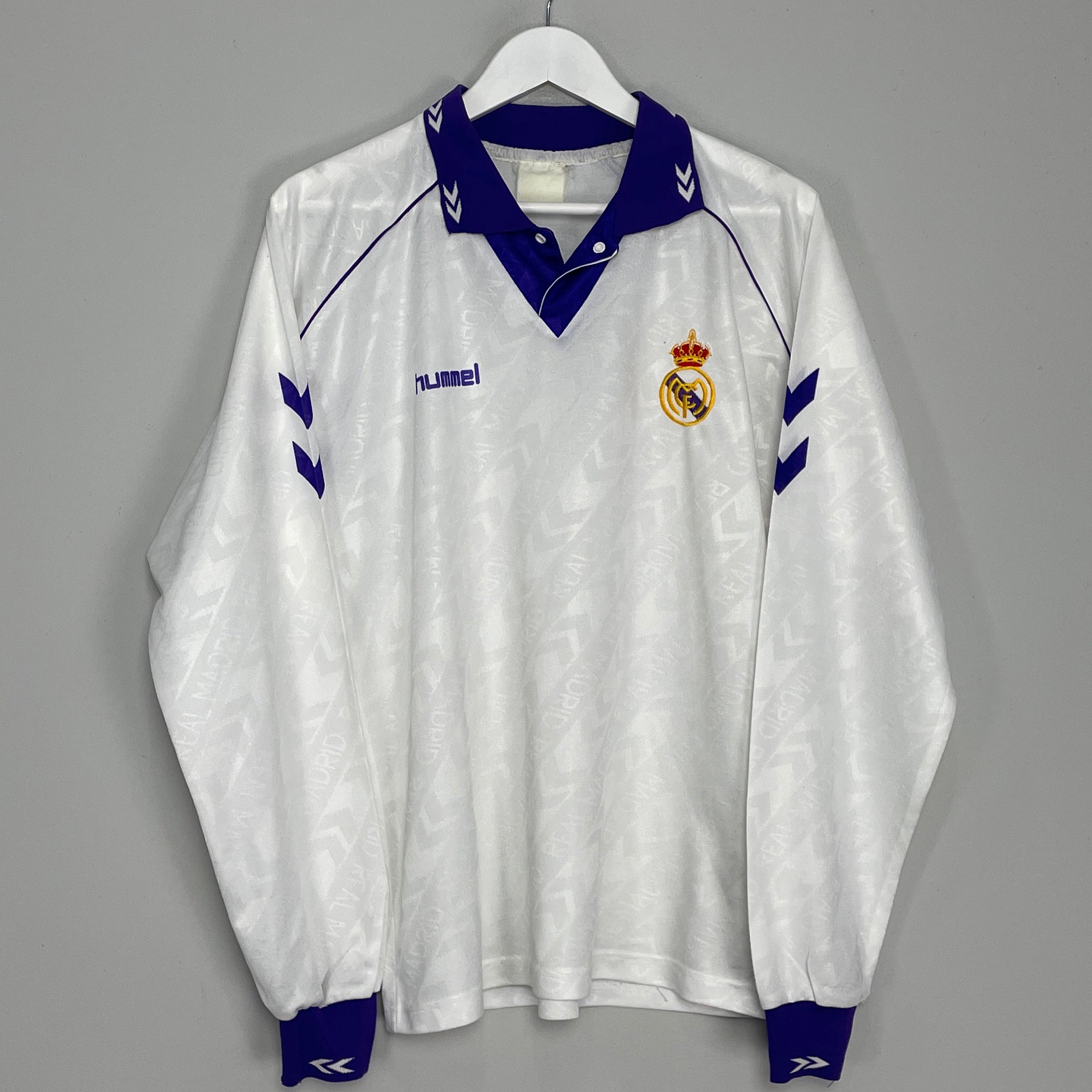 Shop 1993/94 REAL MADRID L/S HOME SHIRT (L) HUMMEL, classic football shirts, vintage football shirts & retro soccer jerseys at Cult Kits