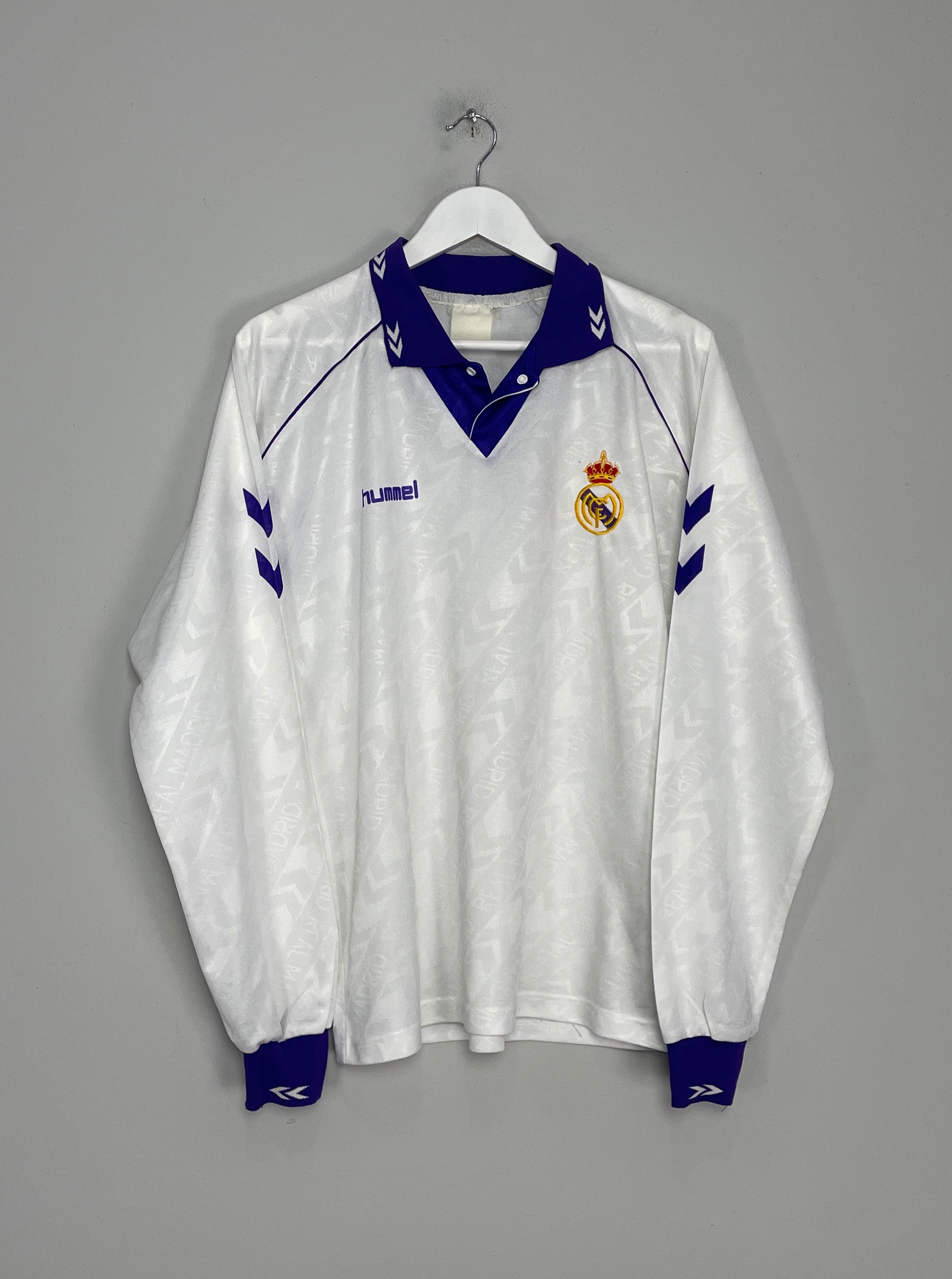 Shop 1993/94 REAL MADRID L/S HOME SHIRT (L) HUMMEL, classic football shirts, vintage football shirts & retro soccer jerseys at Cult Kits