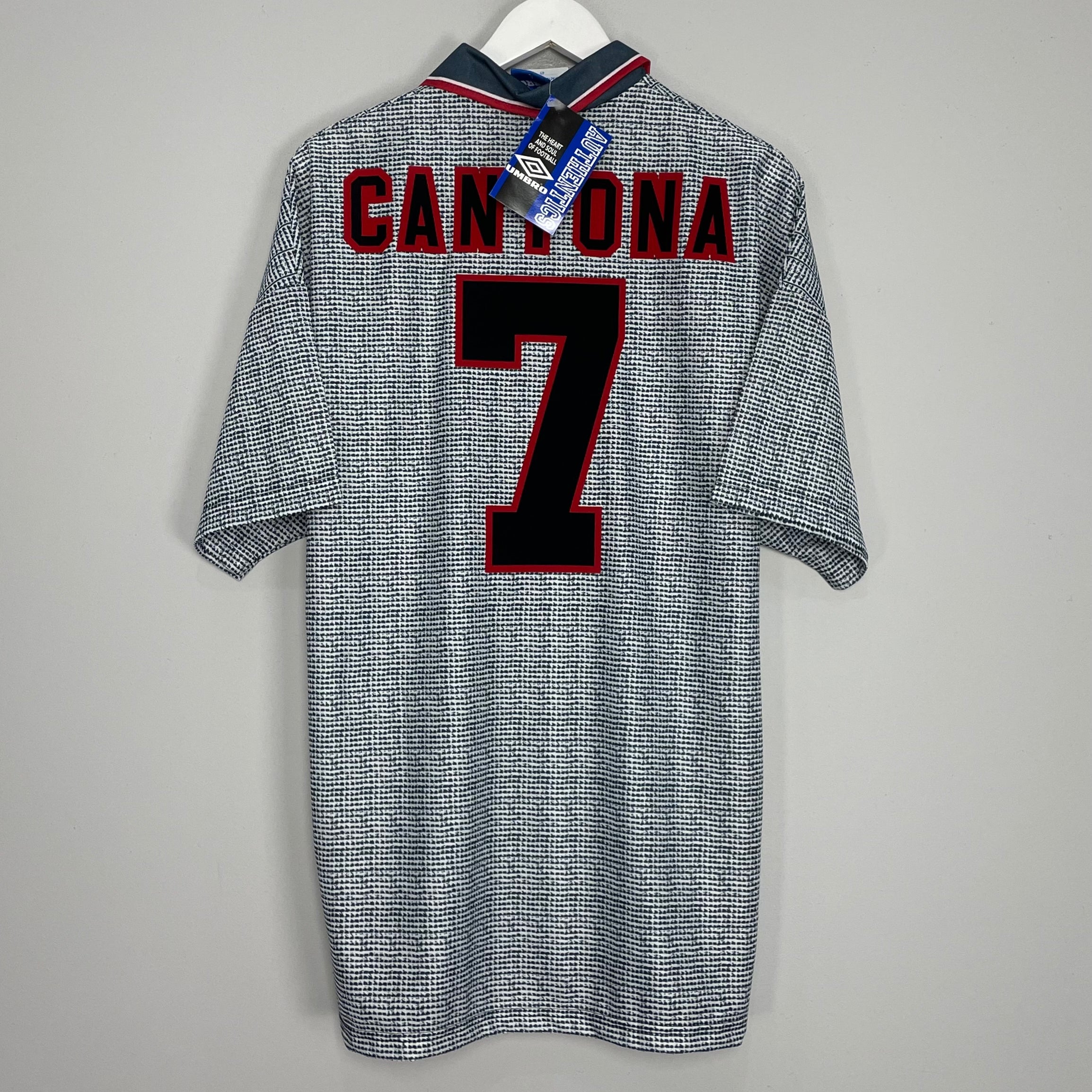 Shop 1995/96 MANCHESTER UNITED CANTONA #7 *BNWT* AWAY SHIRT (XL) UMBRO, classic football shirts, vintage football shirts & retro soccer jerseys at Cult Kits