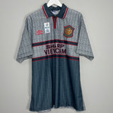 Shop 1995/96 MANCHESTER UNITED CANTONA #7 *BNWT* AWAY SHIRT (XL) UMBRO, classic football shirts, vintage football shirts & retro soccer jerseys at Cult Kits