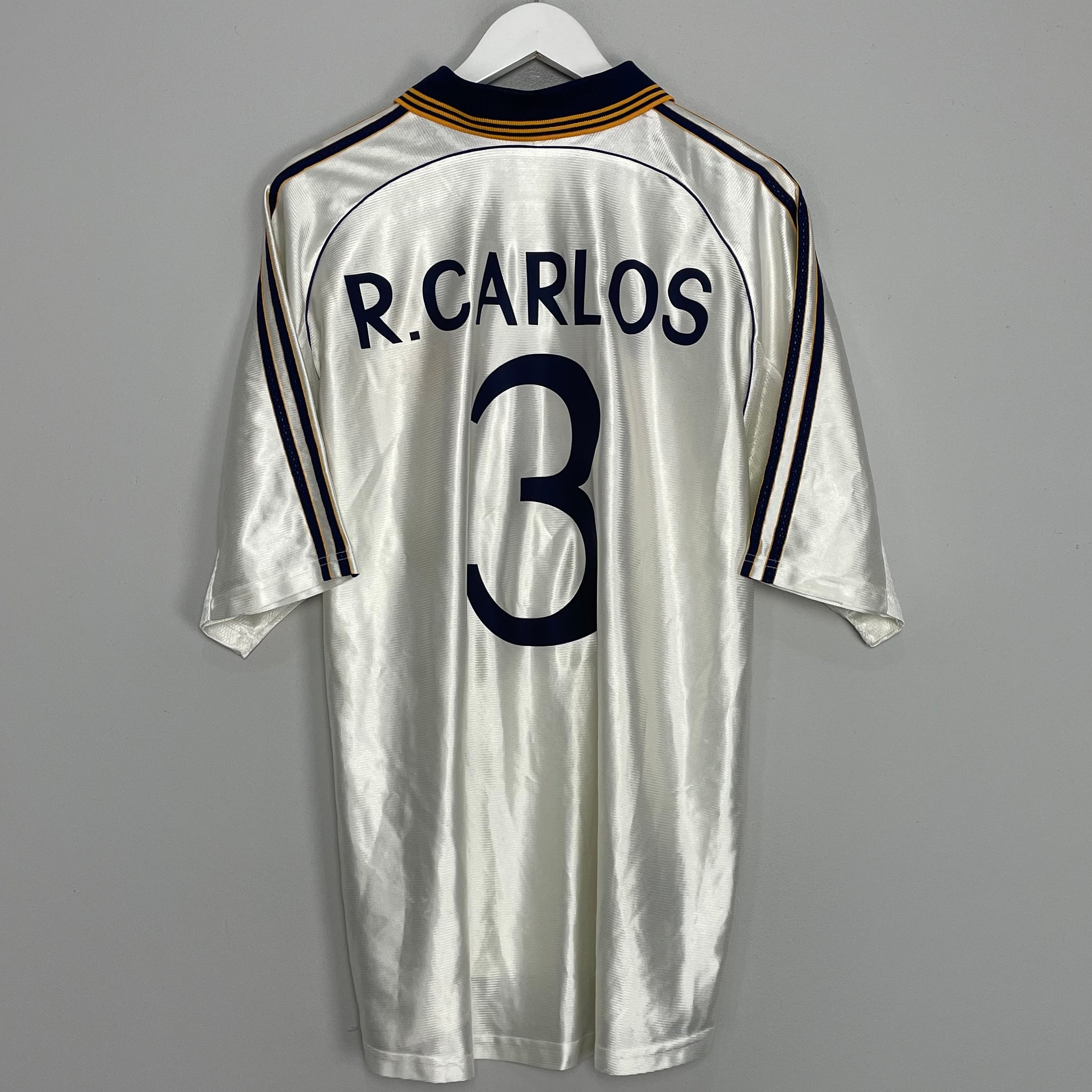 Shop 1998/00 REAL MADRID R. CARLOS #3 HOME SHIRT (XL) ADIDAS, classic football shirts, vintage football shirts & retro soccer jerseys at Cult Kits