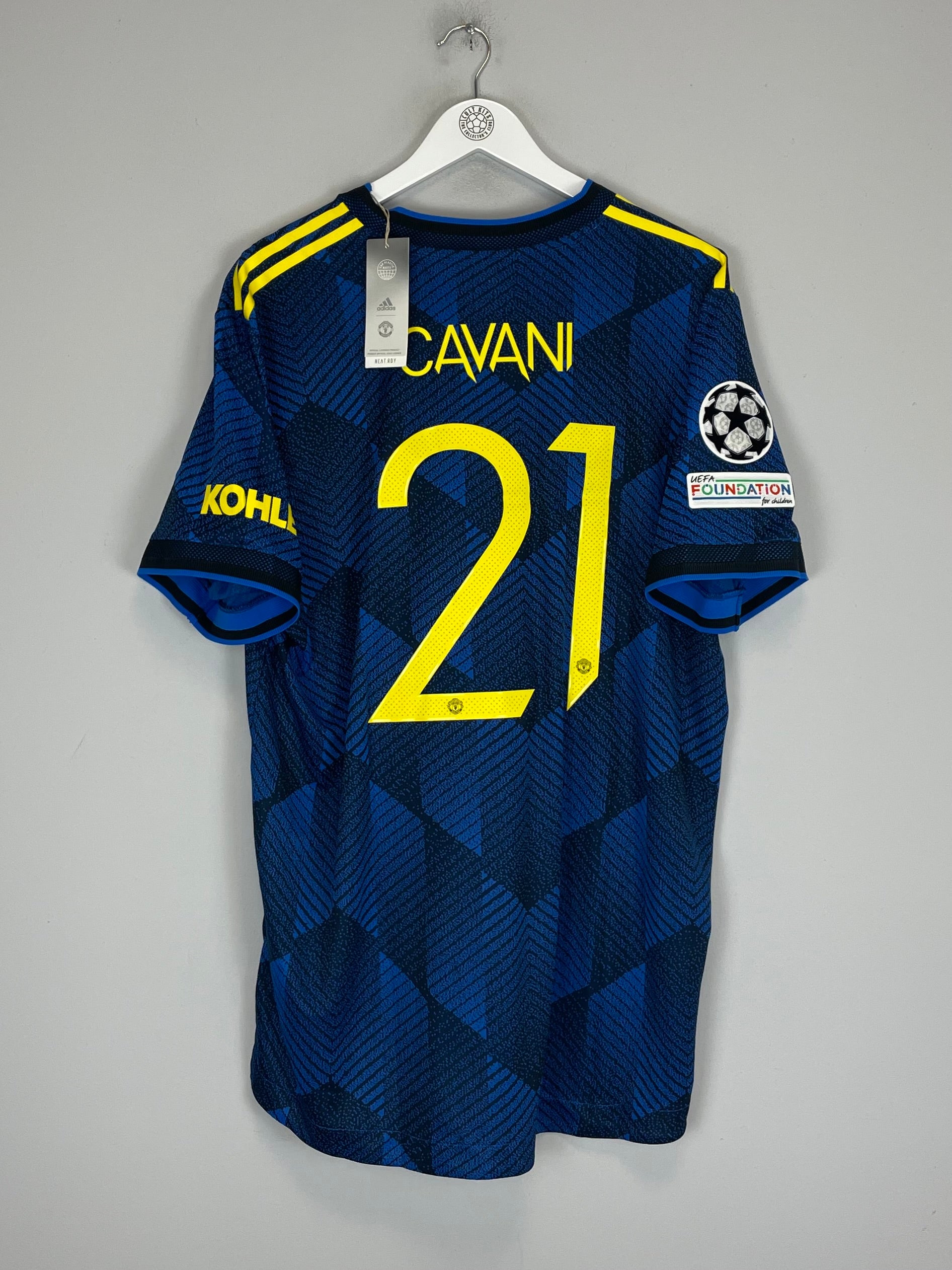 2021/22 Manchester United Cavani #21 authentic third shirt, brand new with tags, featuring Champions League patch, size XXL.