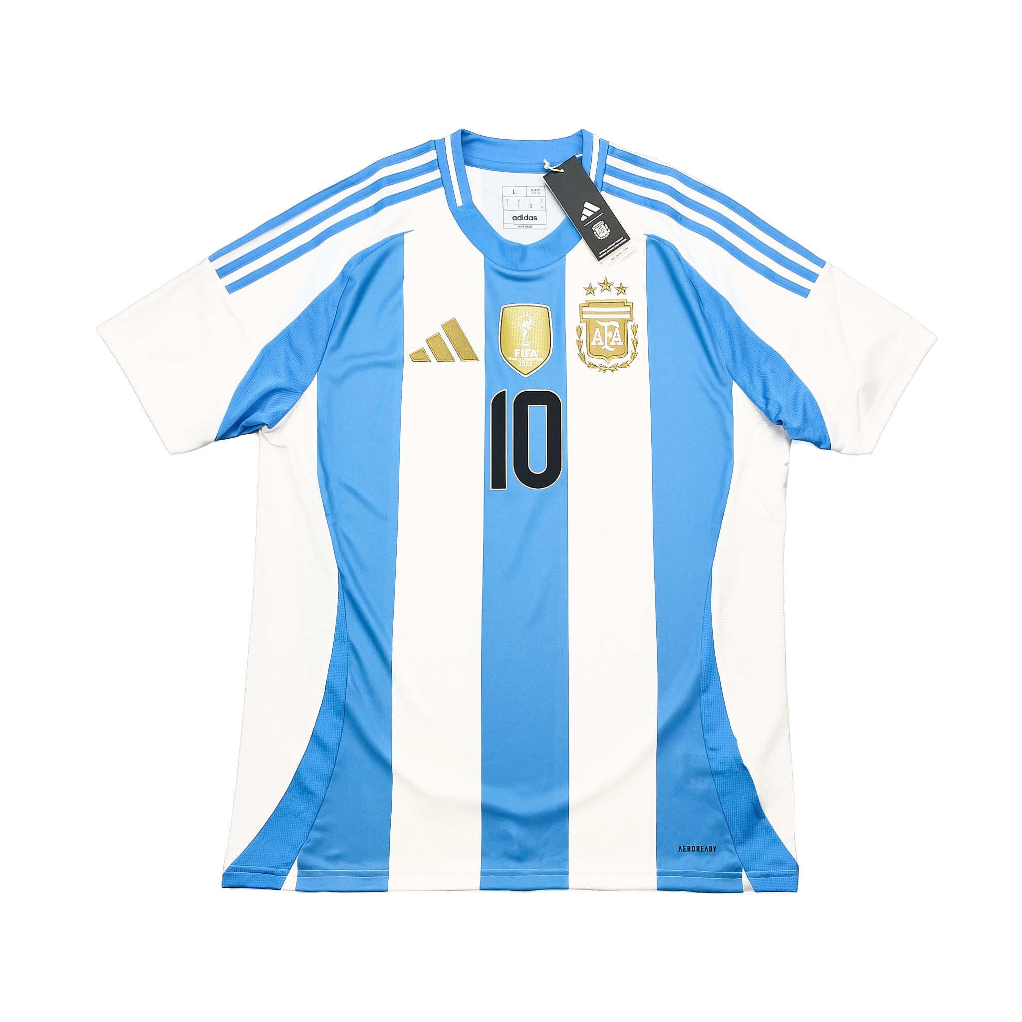 This modern classic features Argentina’s iconic sky blue and white stripes, worn by Lionel Messi as he continues his legendary international career. Available at Cult Kits