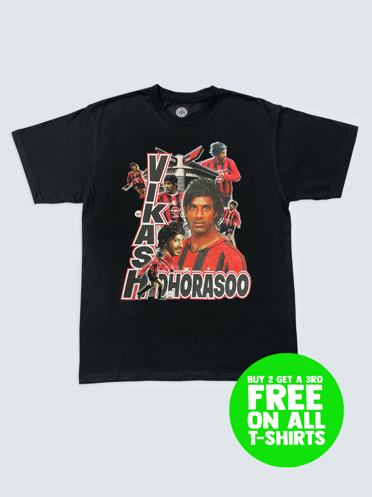 Shop AC MILAN VIKASH DHORASOO BOOTLEG TEE, classic football shirts, vintage football shirts & retro soccer jerseys at Cult Kits