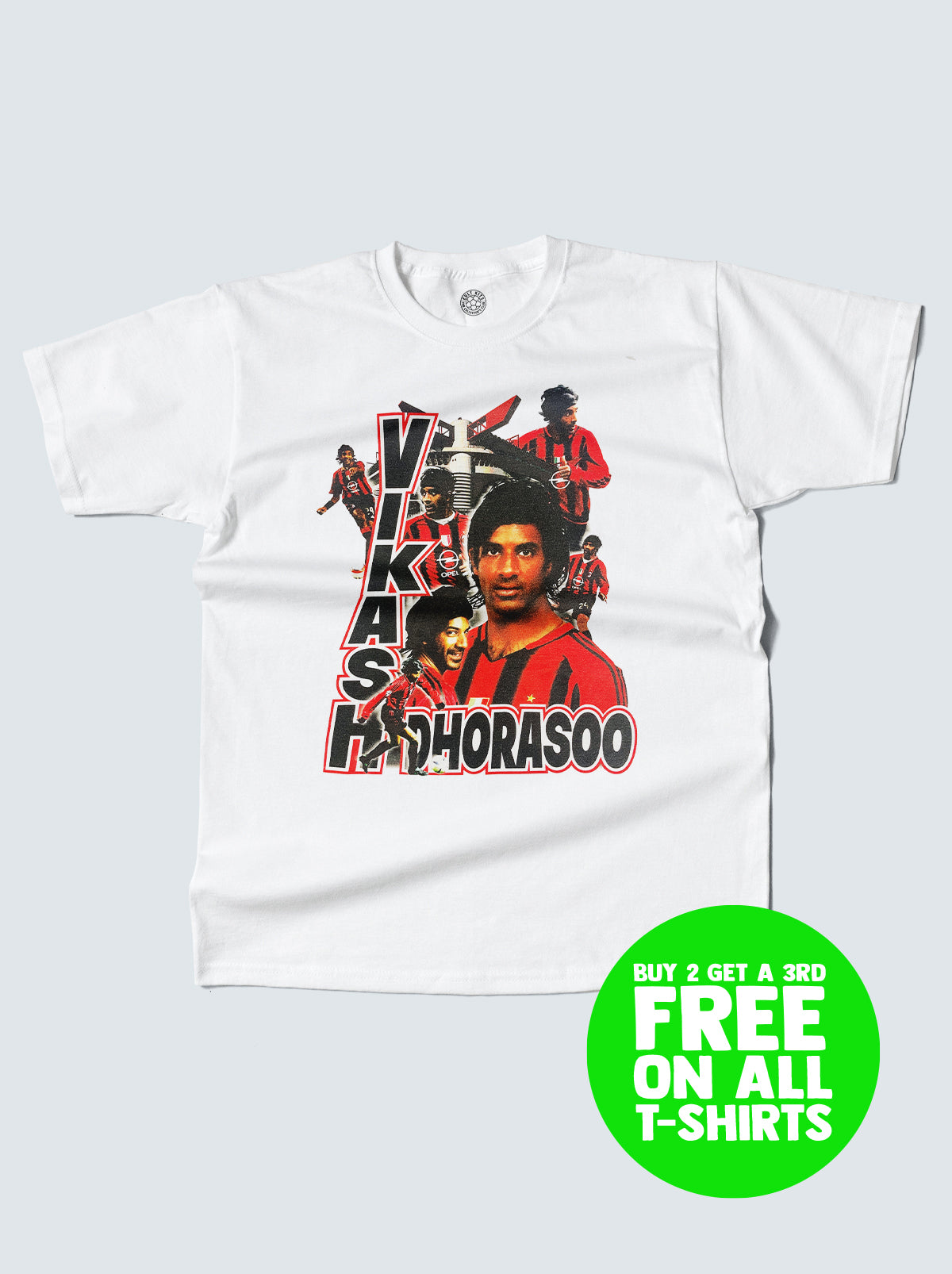 Shop AC MILAN VIKASH DHORASOO BOOTLEG TEE, classic football shirts, vintage football shirts & retro soccer jerseys at Cult Kits
