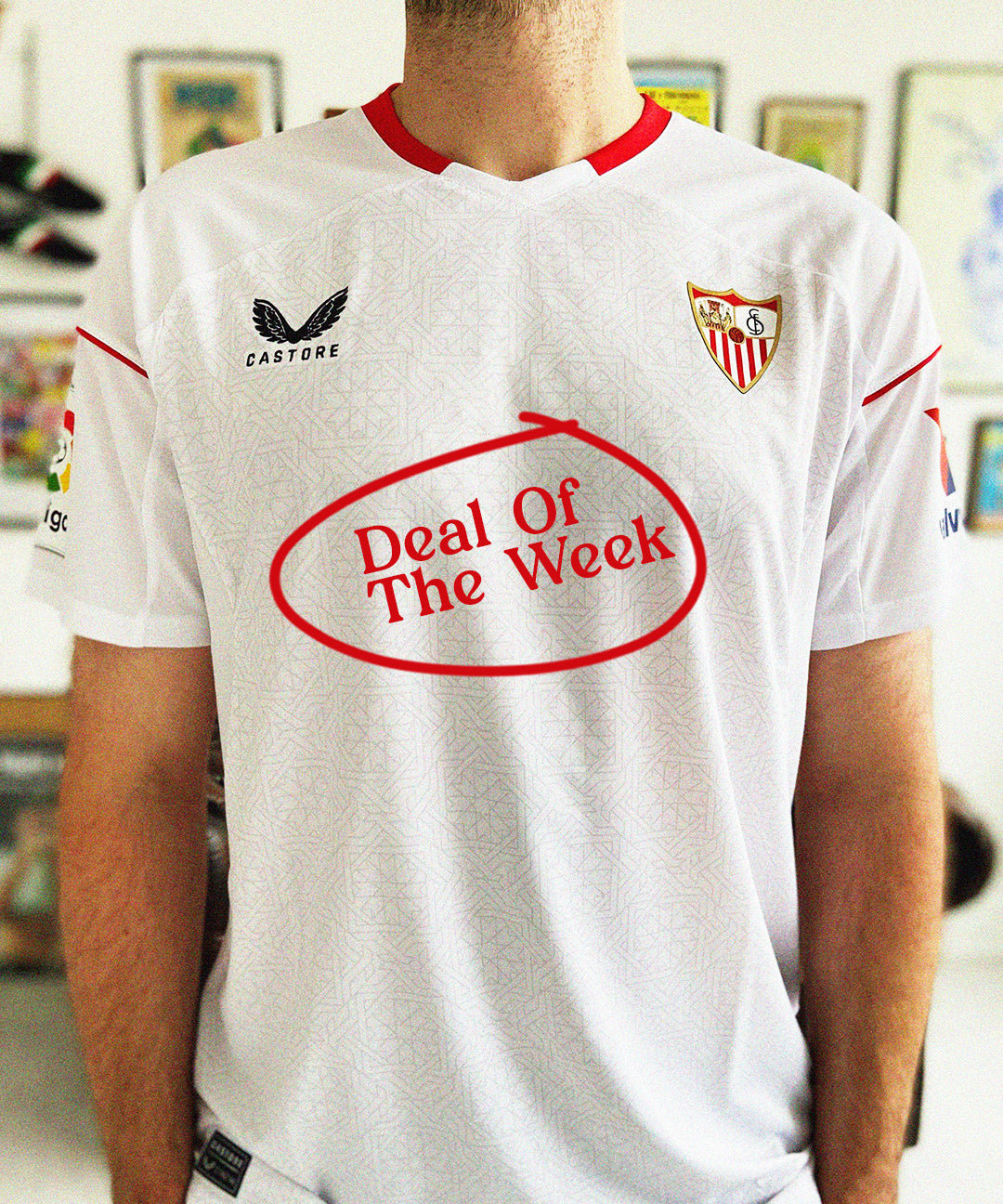 cult kits | deal of the week , sevilla 22/23 castore home shirt , only £19.99 , football shirt , soccer jersey , deal , money saver , retro , classic football shirts , brand new with tags , reduced to clear .
