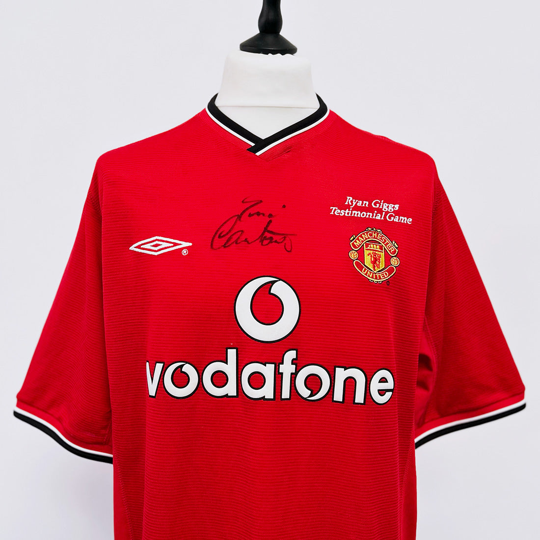 Cult Kits | Manchester United , Ryan Giggs Testimonial Game , 2001 home shirt , Eric Cantona , match worn , signed , football shirt , soccer jersey , vintage jersey , cult archive collection , retro , 90's , classic football shirts , vintage football shirts .
