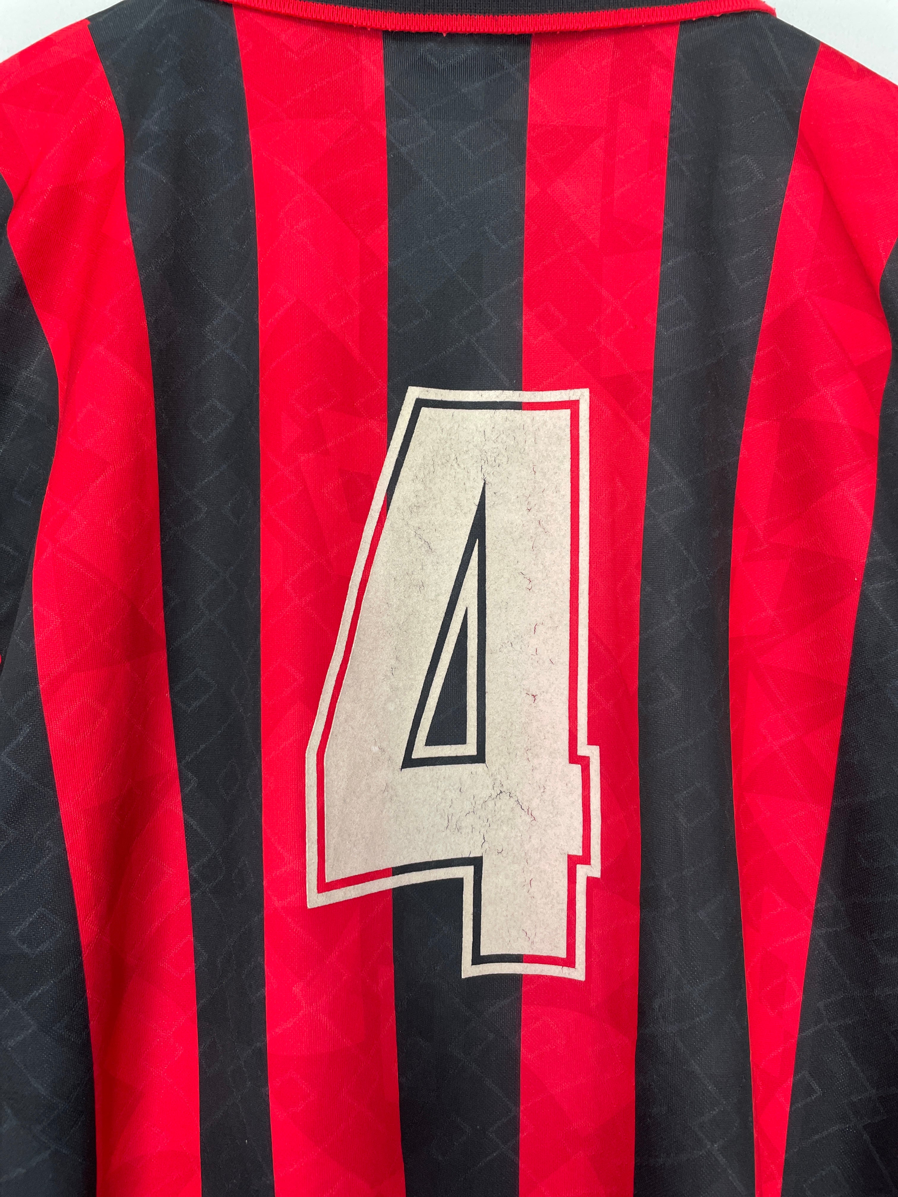 Shop 1994/95 AC MILAN #4 L/S HOME SHIRT (L) LOTTO, classic football shirts, vintage football shirts & retro soccer jerseys at Cult Kits