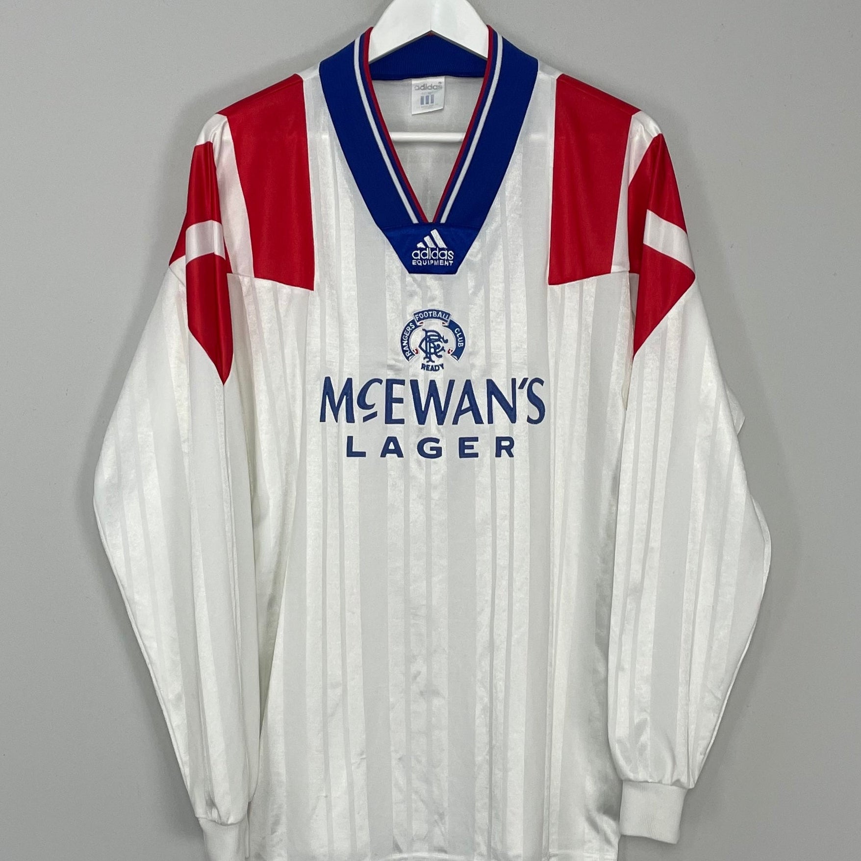 Shop 1992/94 RANGERS *PLAYER ISSUE* L/S AWAY SHIRT (XL) ADIDAS, classic football shirts, vintage football shirts & retro soccer jerseys at Cult Kits