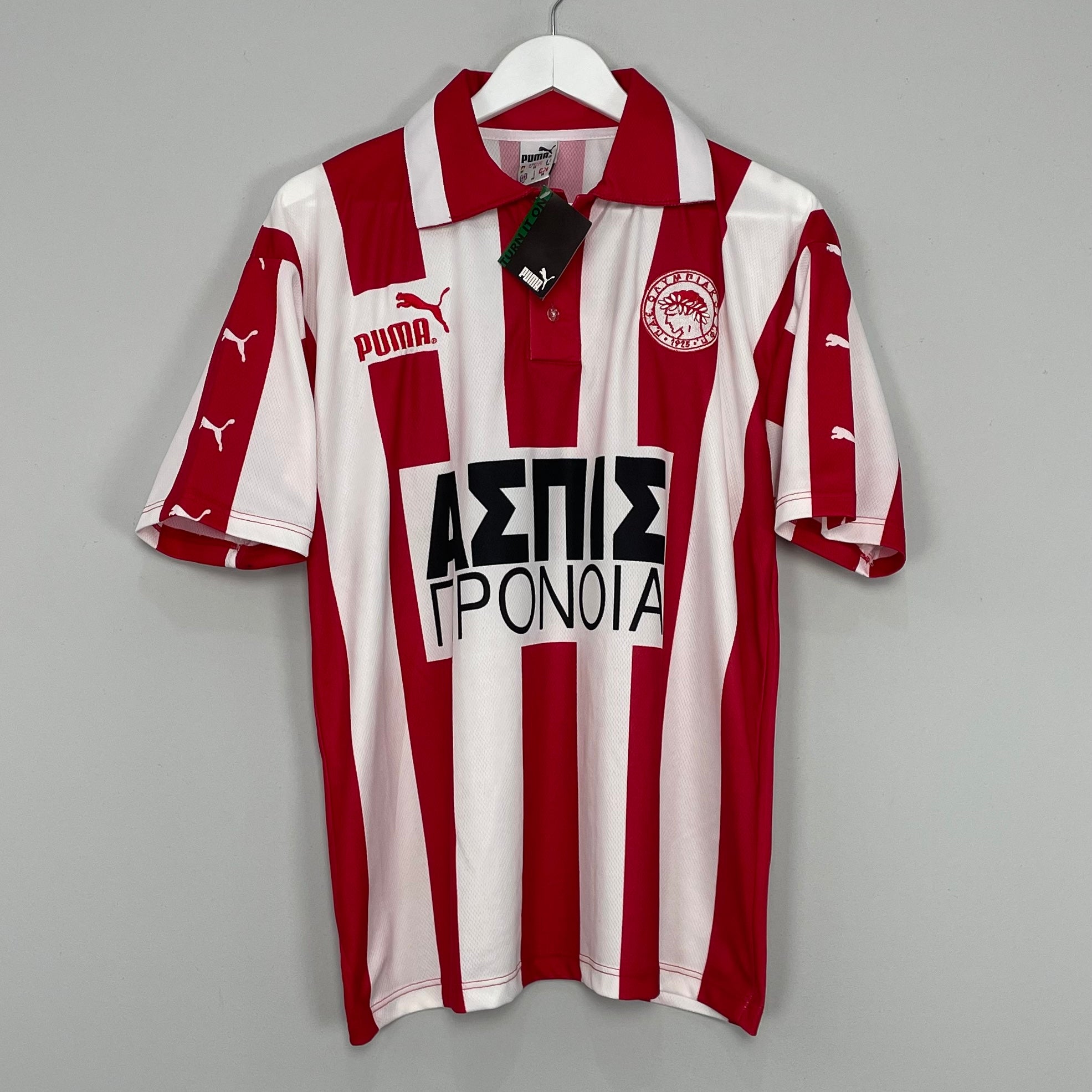 Shop 1997/98 OLYMPIAKOS *BNWT* HOME SHIRT (M) PUMA, classic football shirts, vintage football shirts & retro soccer jerseys at Cult Kits