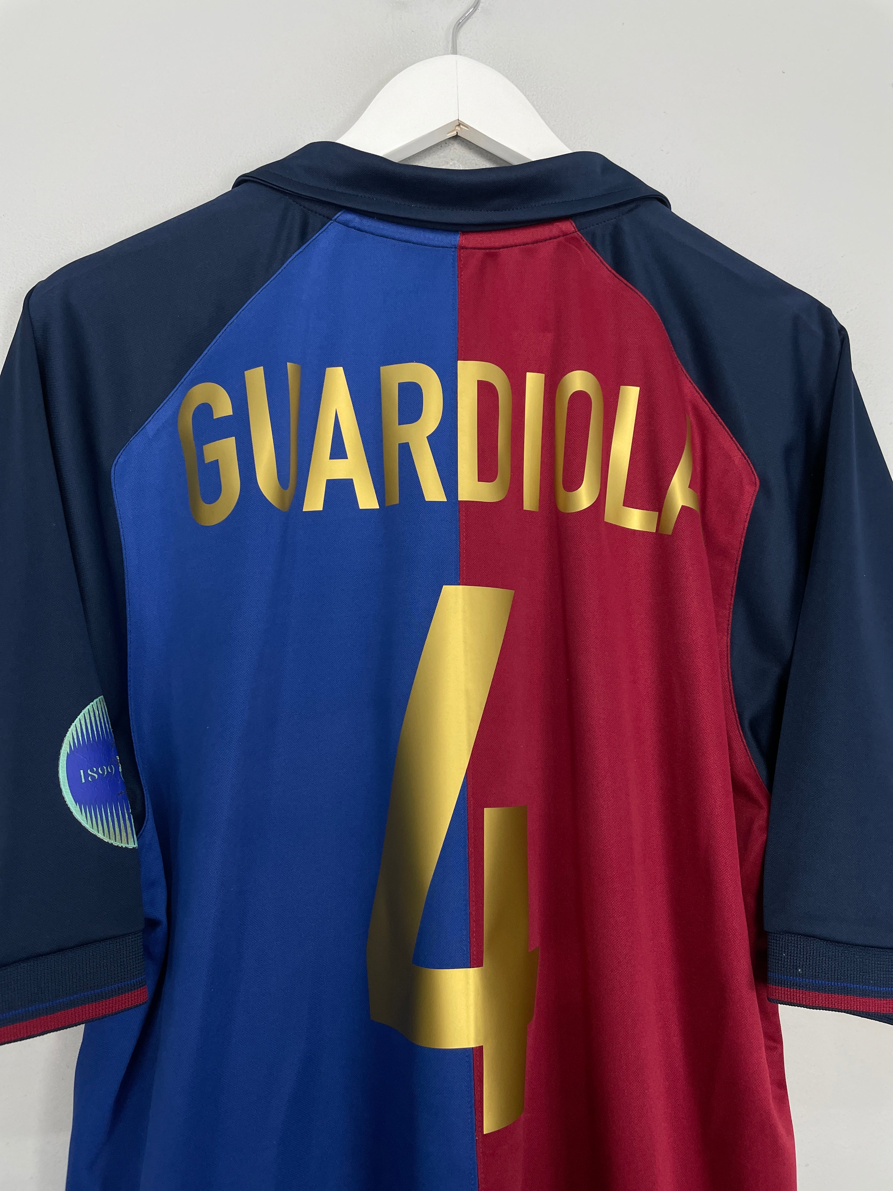 Shop 1999/00 BARCELONA GUARDIOLA #4 *CENTENARY* HOME SHIRT (L) NIKE, classic football shirts, vintage football shirts & retro soccer jerseys at Cult Kits