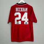 1994/96 MANCHESTER UNITED BECKHAM #24 HOME SHIRT (L) UMBRO