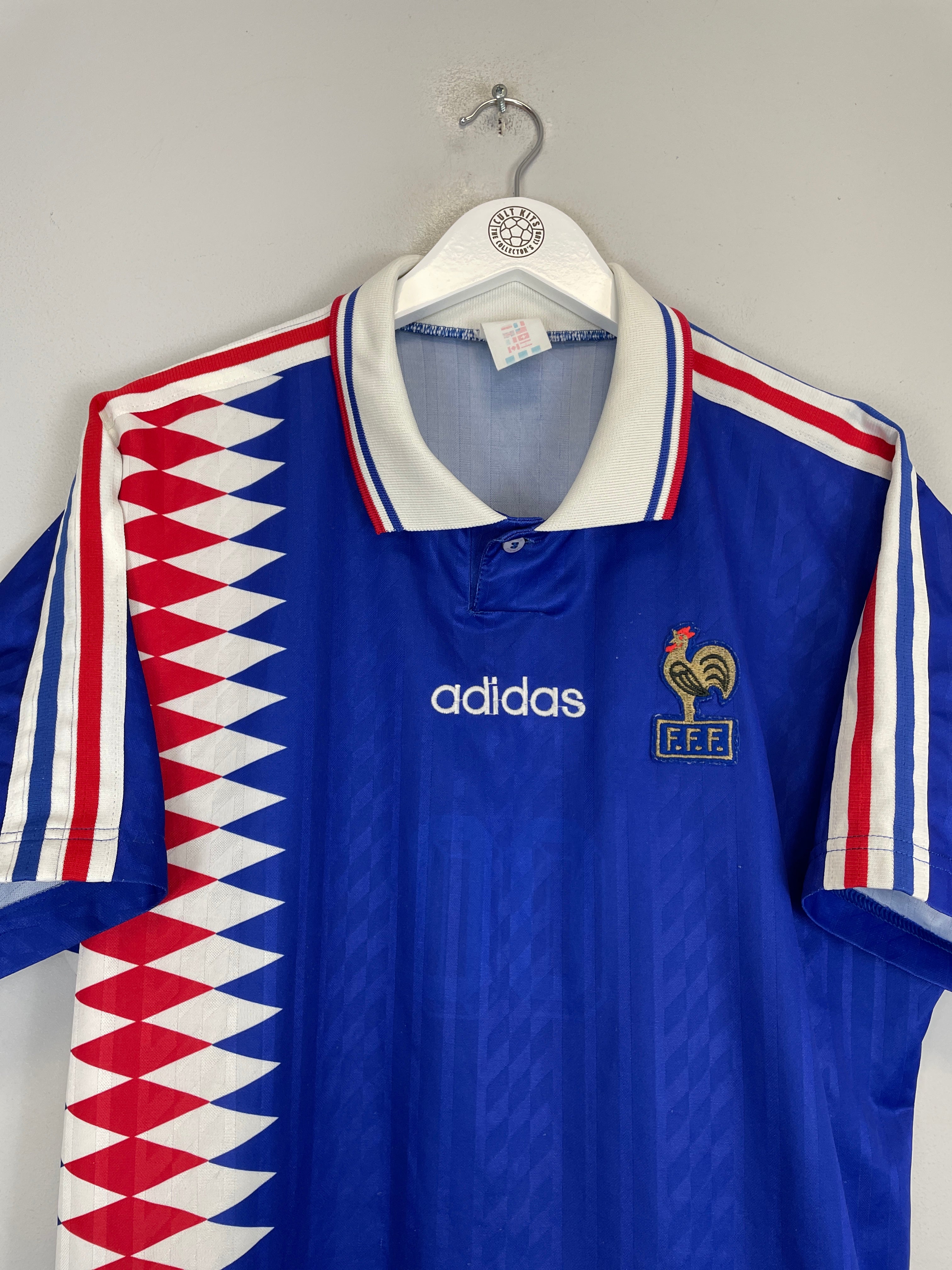 Shop 1994/96 FRANCE HOME SHIRT (L) ADIDAS, classic football shirts, vintage football shirts & retro soccer jerseys at Cult Kits