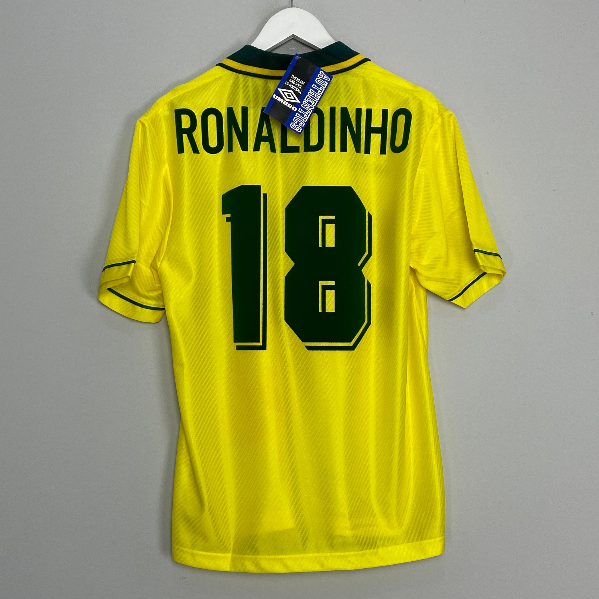 Shop 1994/96 BRAZIL RONALDINHO #18 *BNWT* HOME SHIRT (M) UMBRO, classic football shirts, vintage football shirts & retro soccer jerseys at Cult Kits