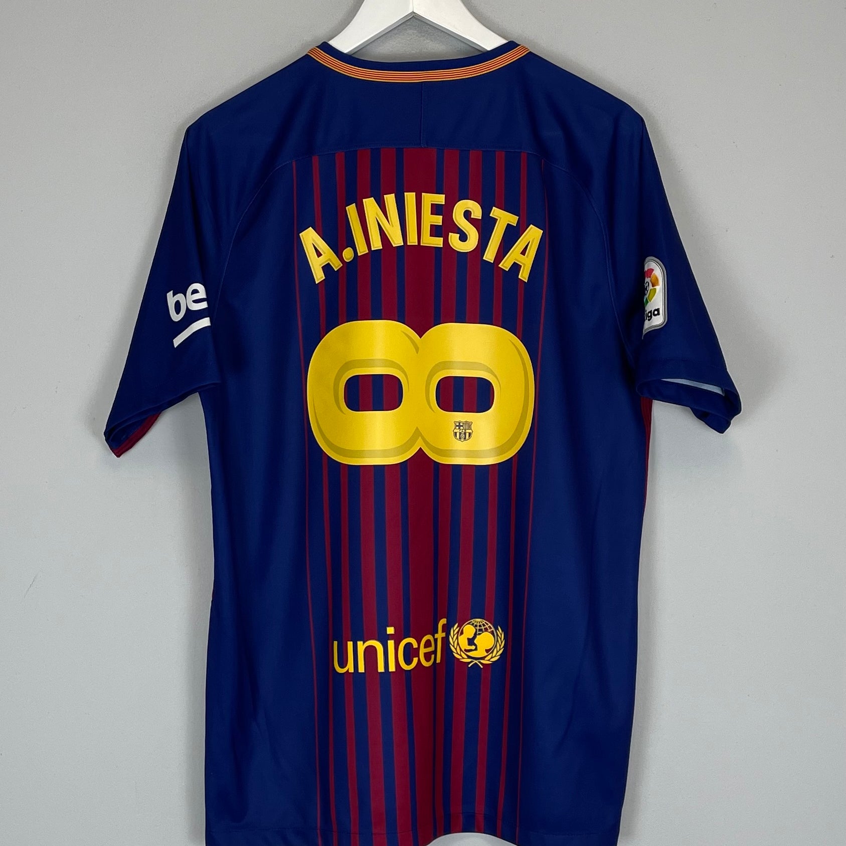 Shop 2017/18 BARCELONA A.INIESTA *INFINITY* #8 HOME SHIRT (L) NIKE, classic football shirts, vintage football shirts & retro soccer jerseys at Cult Kits