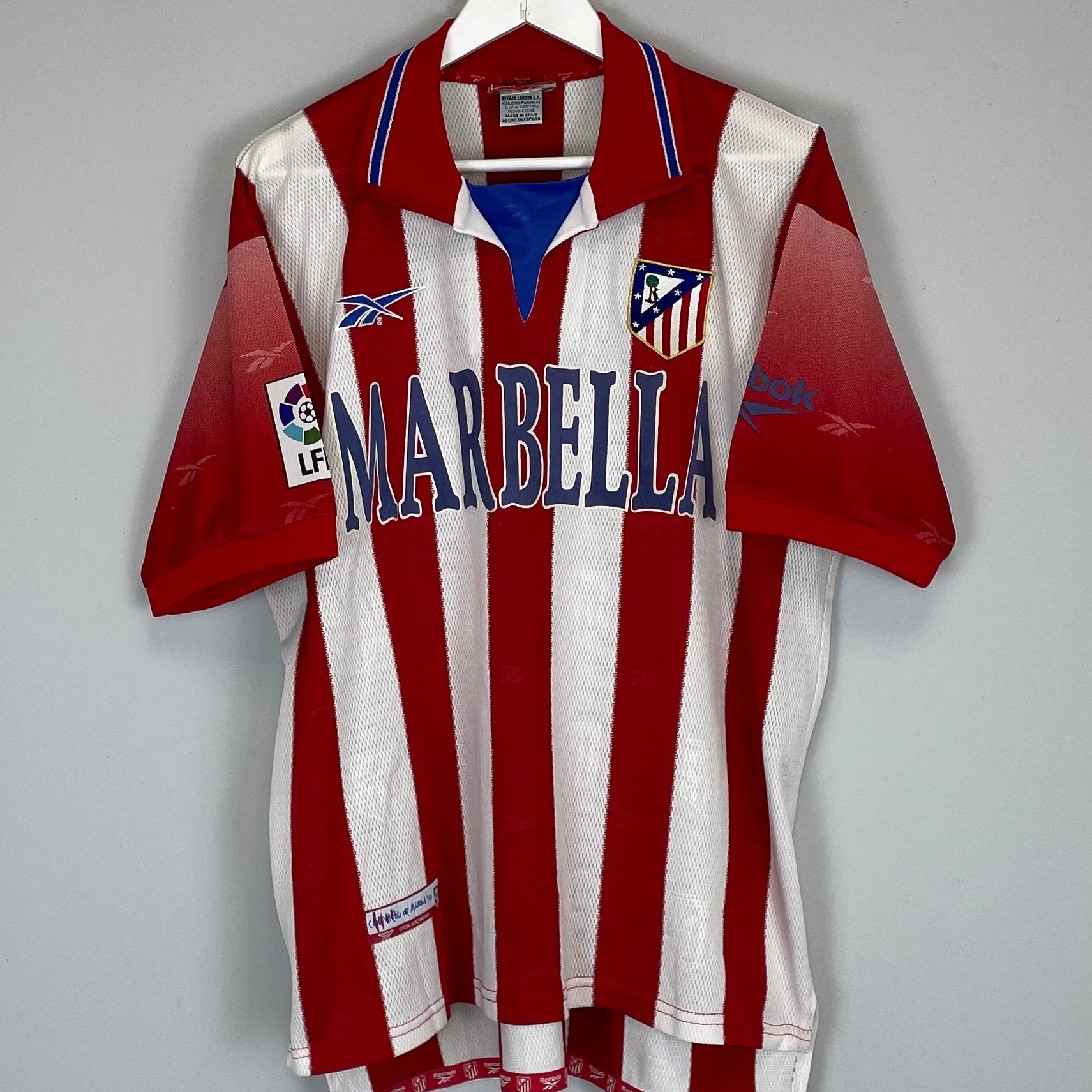 Shop 1998/99 ATLETICO MADRID HOME SHIRT (L) REEBOK, classic football shirts, vintage football shirts & retro soccer jerseys at Cult Kits