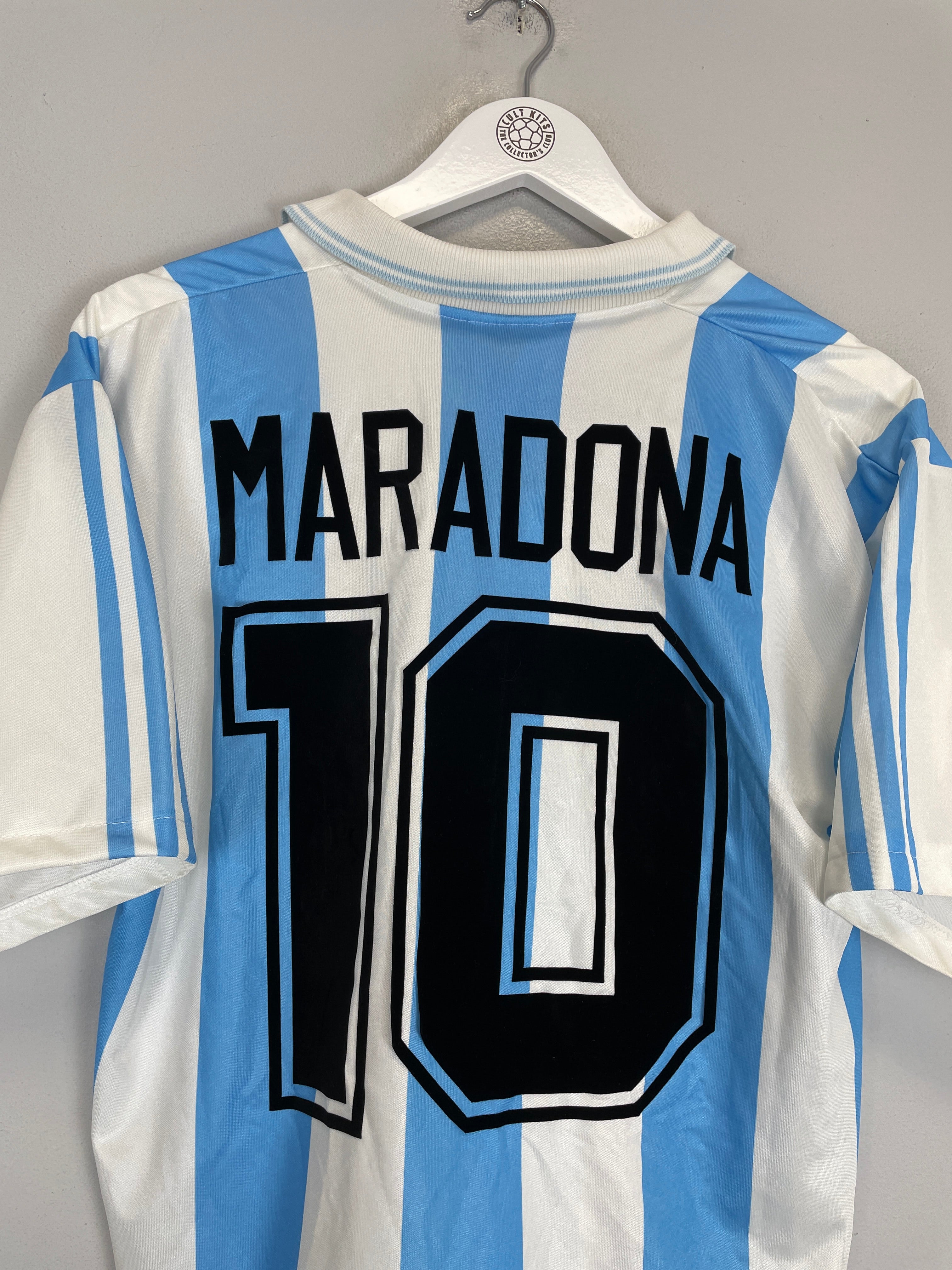 Shop 1994/95 ARGENTINA MARADONA #10 HOME SHIRT (M) ADIDAS, classic football shirts, vintage football shirts & retro soccer jerseys at Cult Kits
