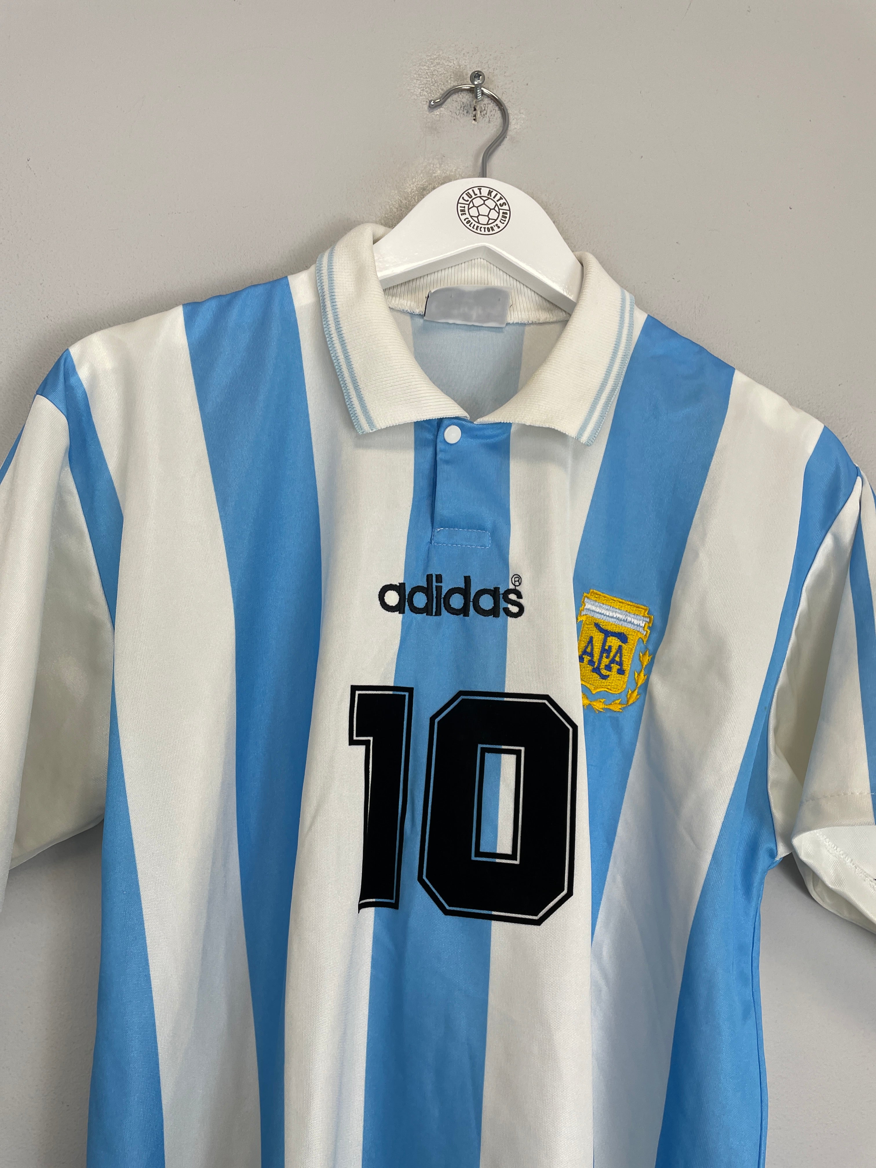 Shop 1994/95 ARGENTINA MARADONA #10 HOME SHIRT (M) ADIDAS, classic football shirts, vintage football shirts & retro soccer jerseys at Cult Kits