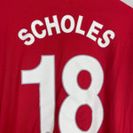 Shop 2009/10 MANCHESTER UNITED SCHOLES #18 C/L L/S *BNWT* HOME SHIRT (XL) NIKE, classic football shirts, vintage football shirts & retro soccer jerseys at Cult Kits