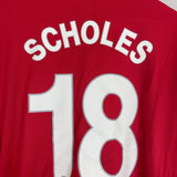 Shop 2009/10 MANCHESTER UNITED SCHOLES #18 C/L L/S *BNWT* HOME SHIRT (XL) NIKE, classic football shirts, vintage football shirts & retro soccer jerseys at Cult Kits