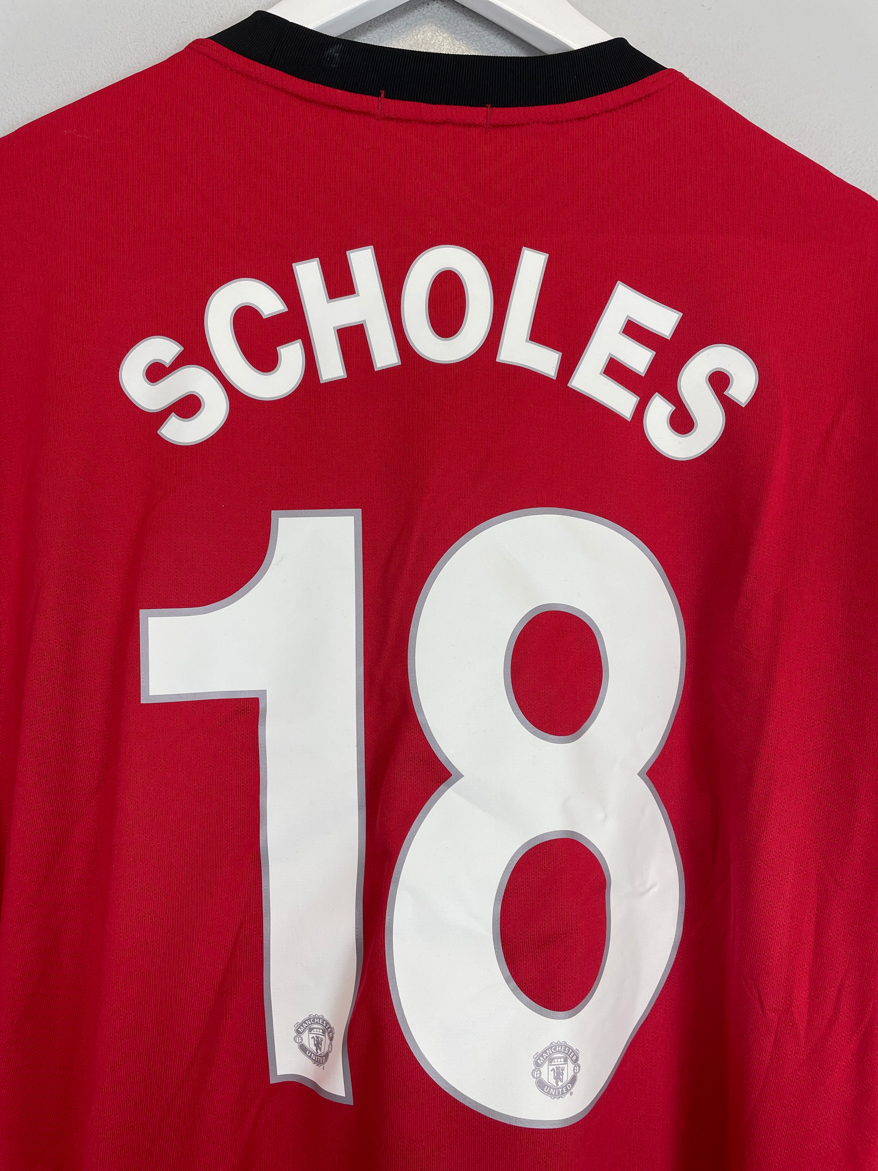 Shop 2009/10 MANCHESTER UNITED SCHOLES #18 C/L L/S *BNWT* HOME SHIRT (XL) NIKE, classic football shirts, vintage football shirts & retro soccer jerseys at Cult Kits