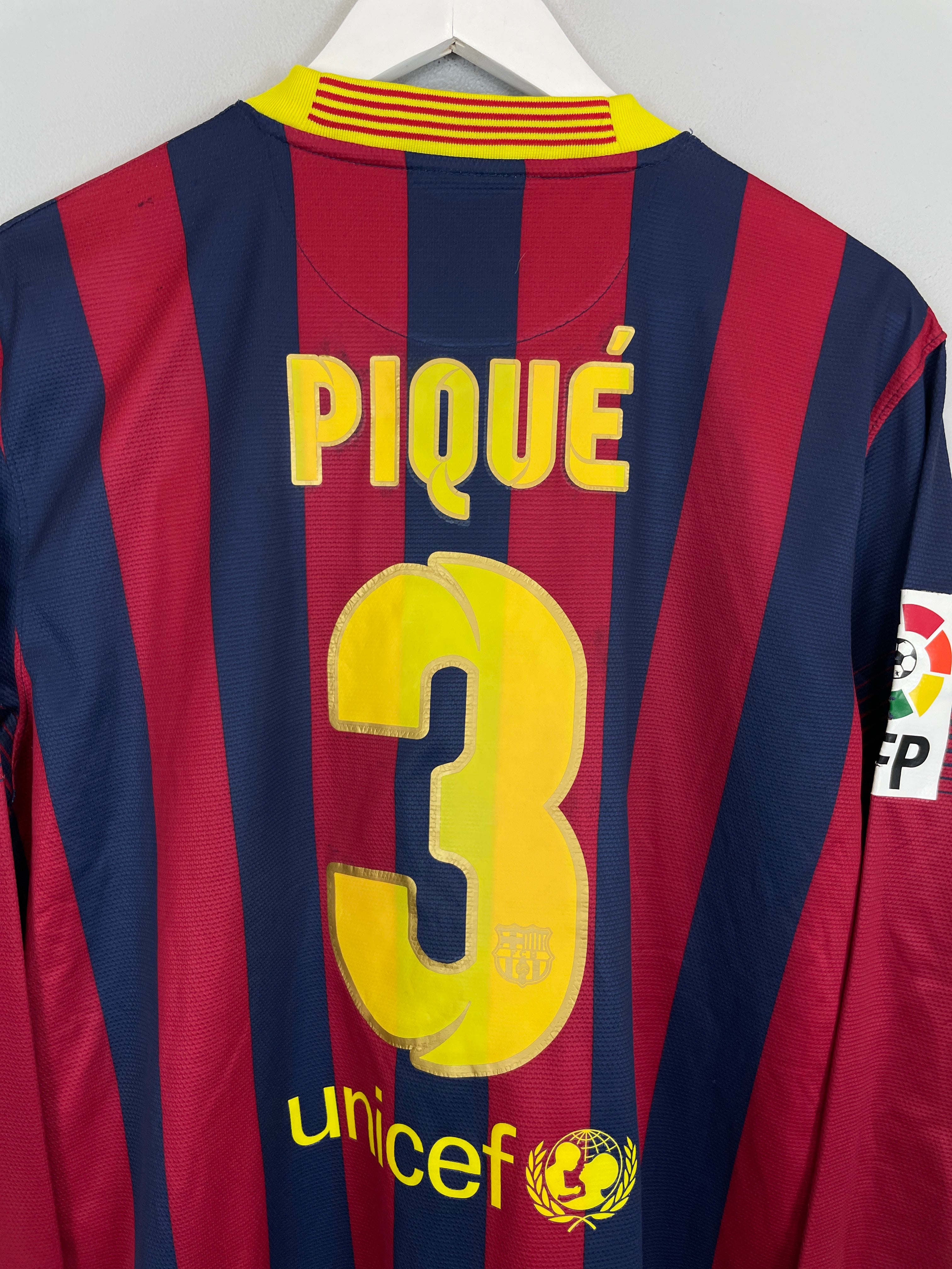 Shop 2013/14 BARCELONA PIQUE #3 L/S HOME SHIRT (L) NIKE, classic football shirts, vintage football shirts & retro soccer jerseys at Cult Kits