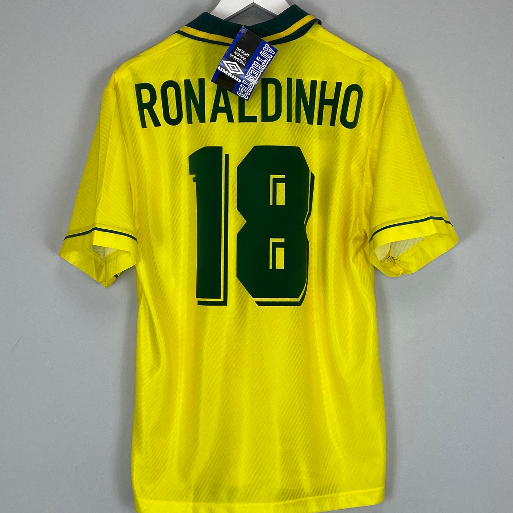 Shop 1994/95 BRAZIL RONALDINHO #18 *BNWT* HOME SHIRT (M) UMBRO, classic football shirts, vintage football shirts & retro soccer jerseys at Cult Kits